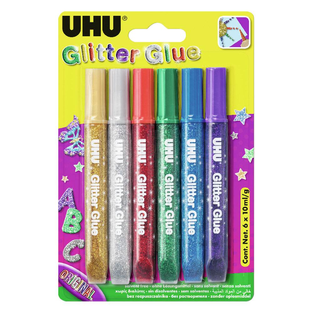 UHU Conjunto Colas Glitter Young Creativ Original, 6 x 10 ml, Sortido