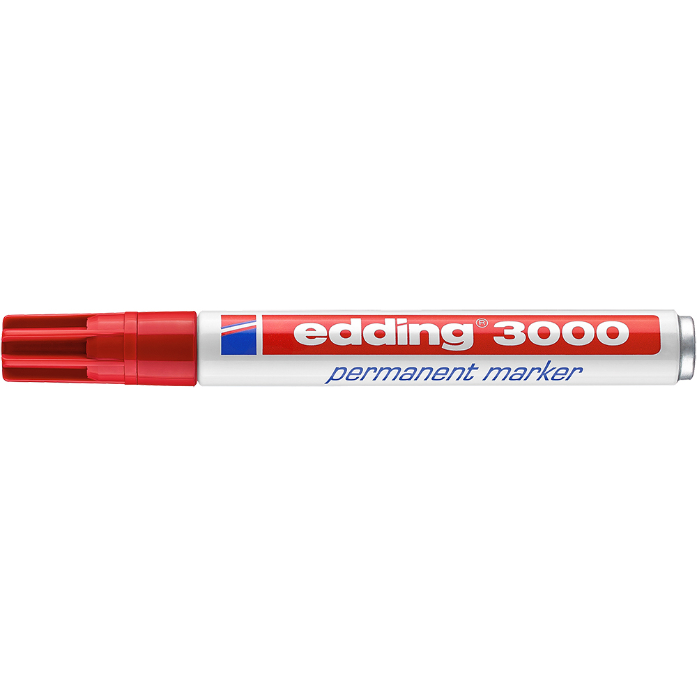 edding Marcador Permanente 3000, Ponta Redonda 1,5 - 3 mm, Tecnologia de Tinta Líquida, Vermelho