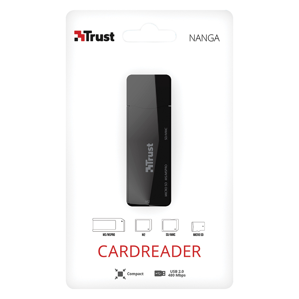Trust Leitor de Cartões de Memória Nanga, USB 2.0, Preto