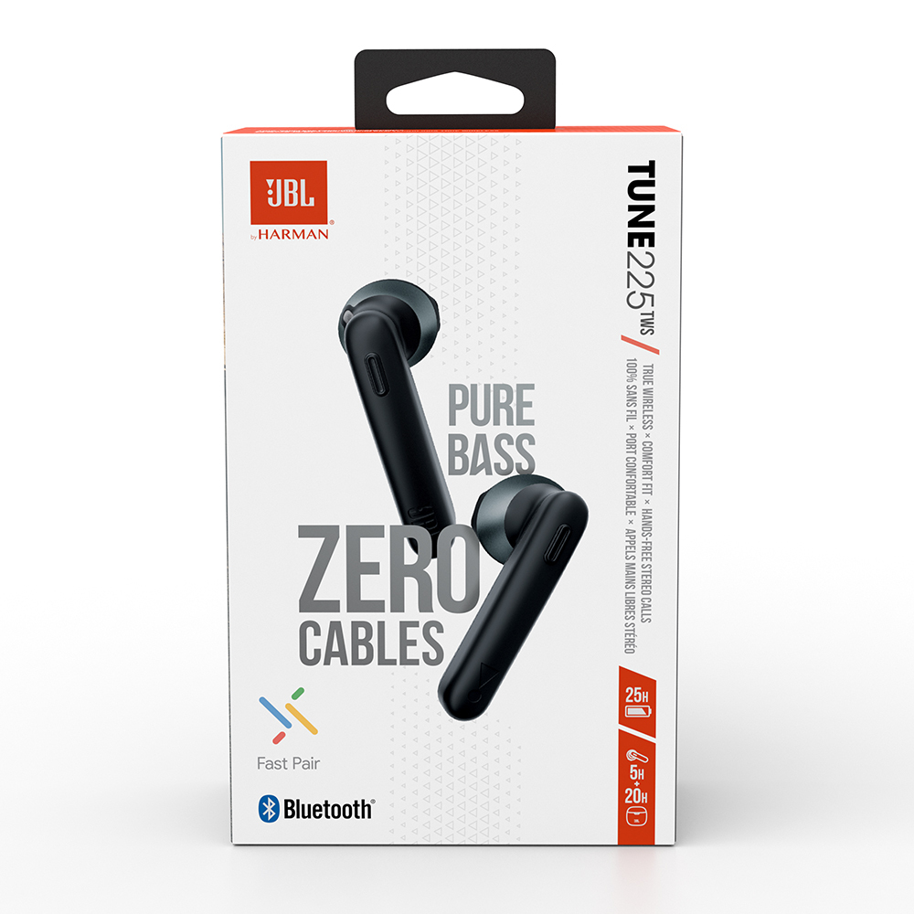 JBL Auriculares True Wireless Tune 225, Bluetooth, Preto com Caixa de Carregamento
