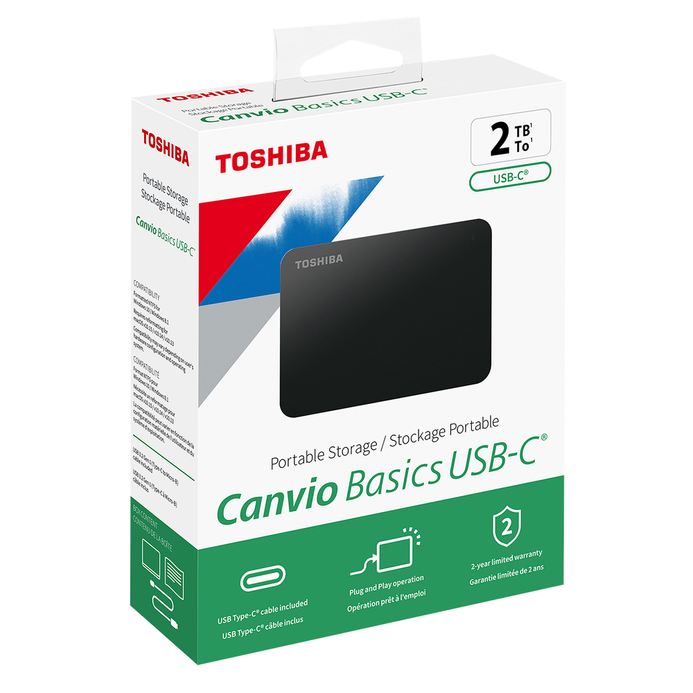 TOSHIBA Disco Externo Canvio Basics, 2.5'', 2 TB, USB-C®, Preto