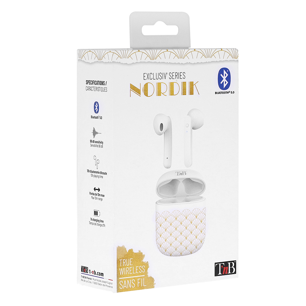 TNB Auriculares True Wireless Exclusiv’ Collection Nordik, Bluetooth, Branco e Dourado, com Caixa de Carregamento