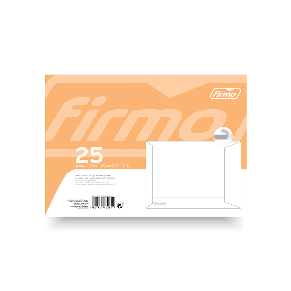 FIRMO Envelope Comercial C4, 324 x 229 mm, Branco, Autoadesivo Silicone, Pack 25 Unidades