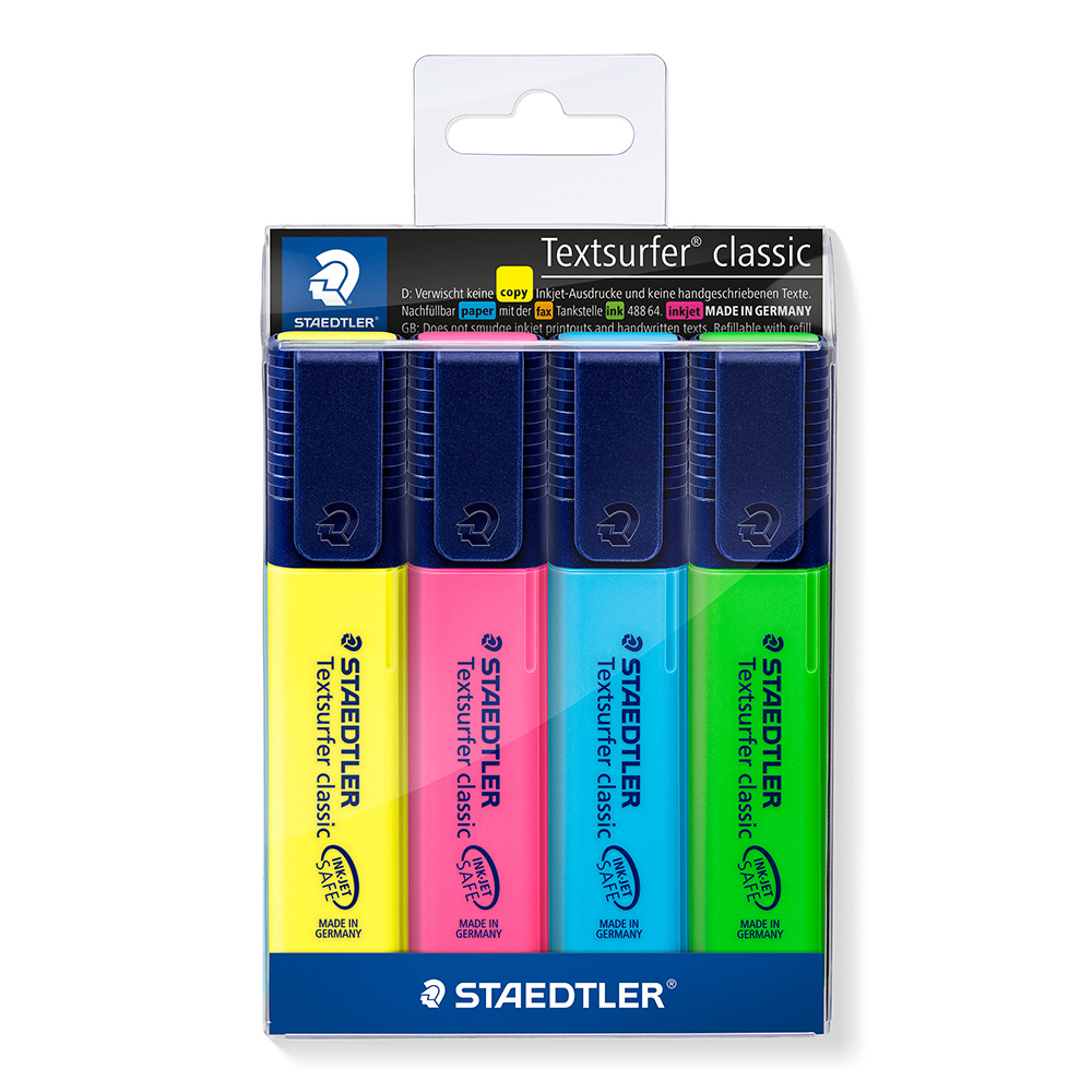 STAEDTLER Marcadores Flourescentes Textsurfer Classic, Ponta de Cinzel 1-5 mm, Sortido, Embalagem de 4