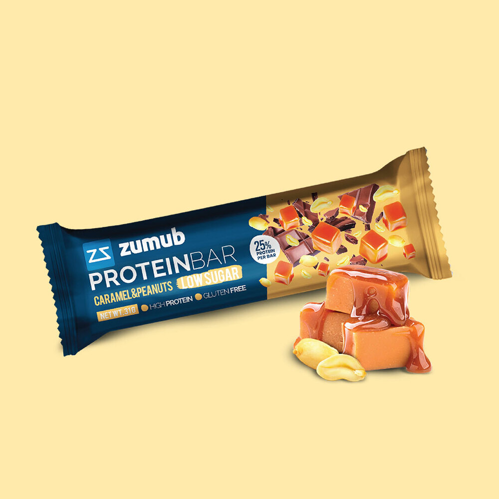 ZUMUB Barra Protein de Amendoim e Caramelo, 31 g, Sem Glúten