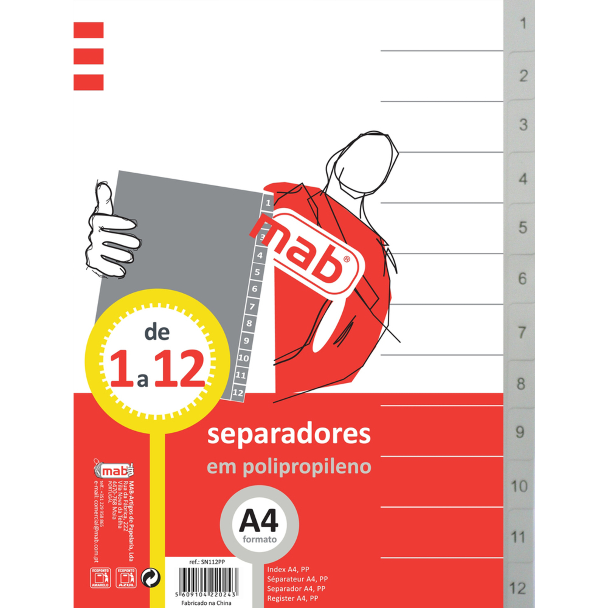 MAB Separadores 12 Posições, Polipropileno, Cinzento