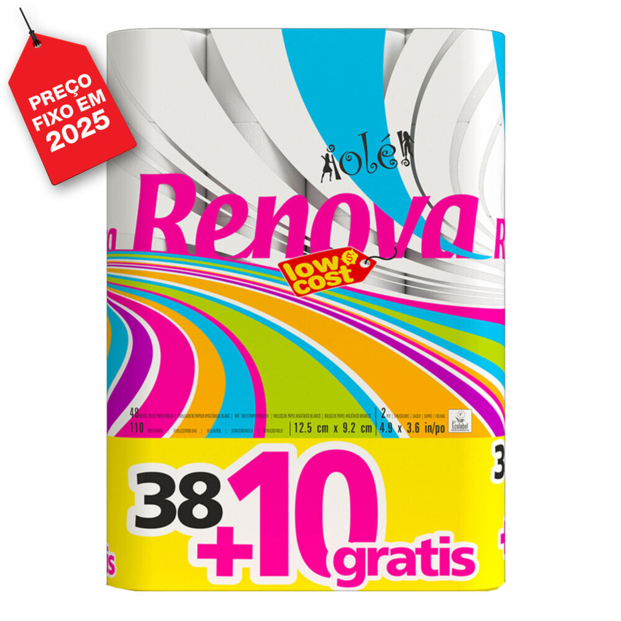 Papel Higiénico de Rolo Padrão, 2 Camadas, Branco