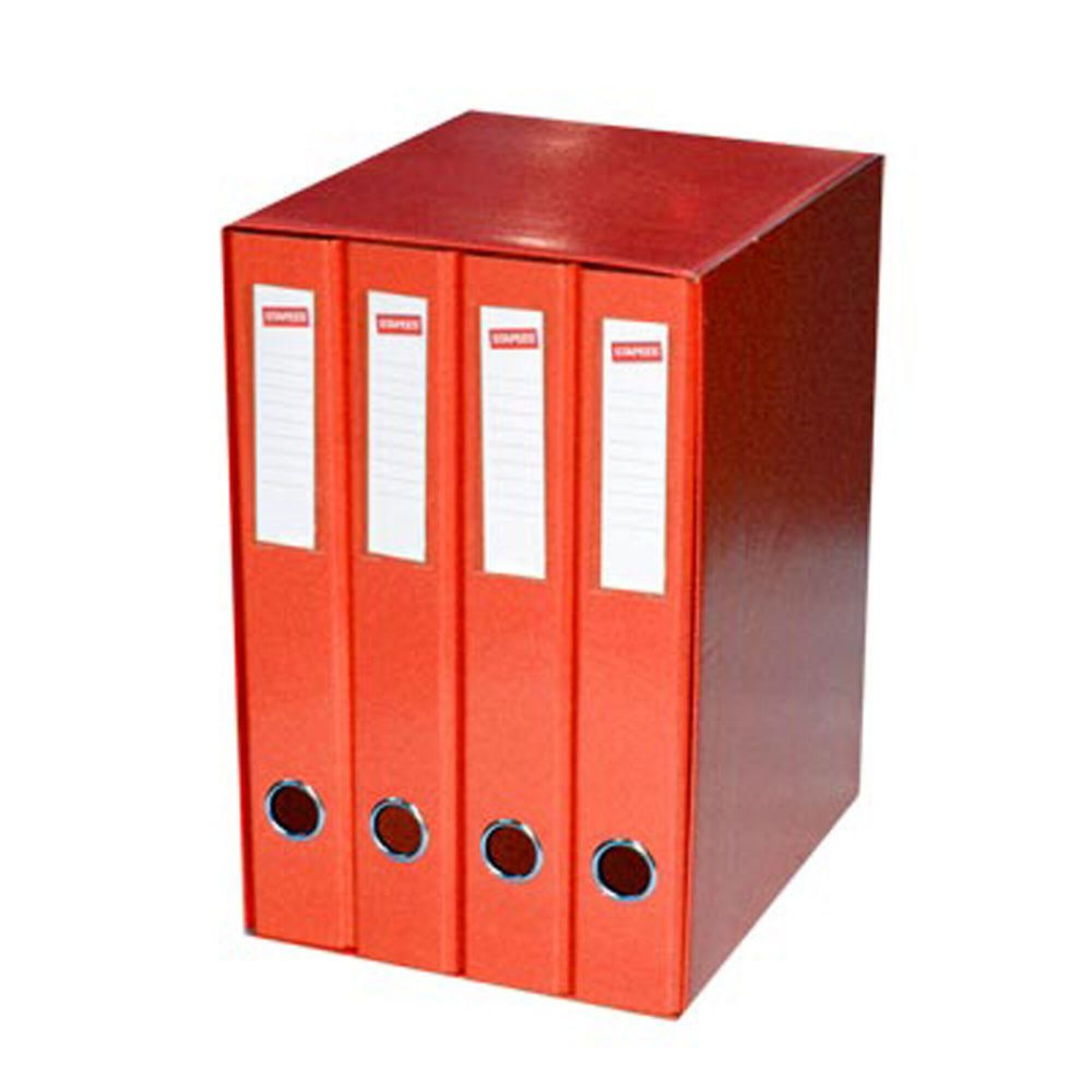 STAPLES - Conjunto 4 Pastas com Caixa, A4, Lombada Estreita, Cartão, Vermelho Conjunto 4 Pastas com Caixa, A4, Lombada Estreita, Cartão, Vermelho