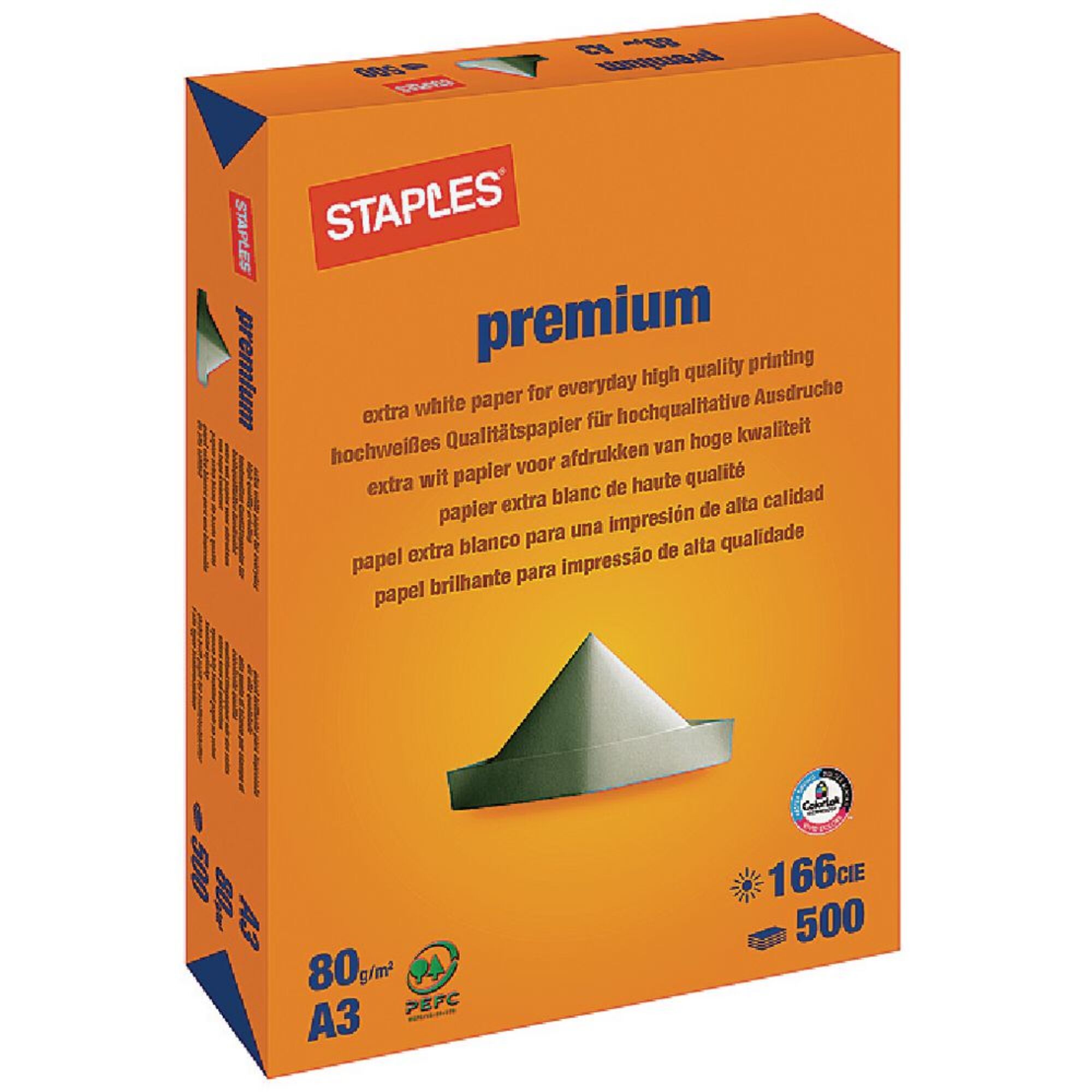 Staples Premium Papel Multiusos Para Laser Jacto De Tinta Fotocopiadoras E Fax A3 80 Gm² 2154