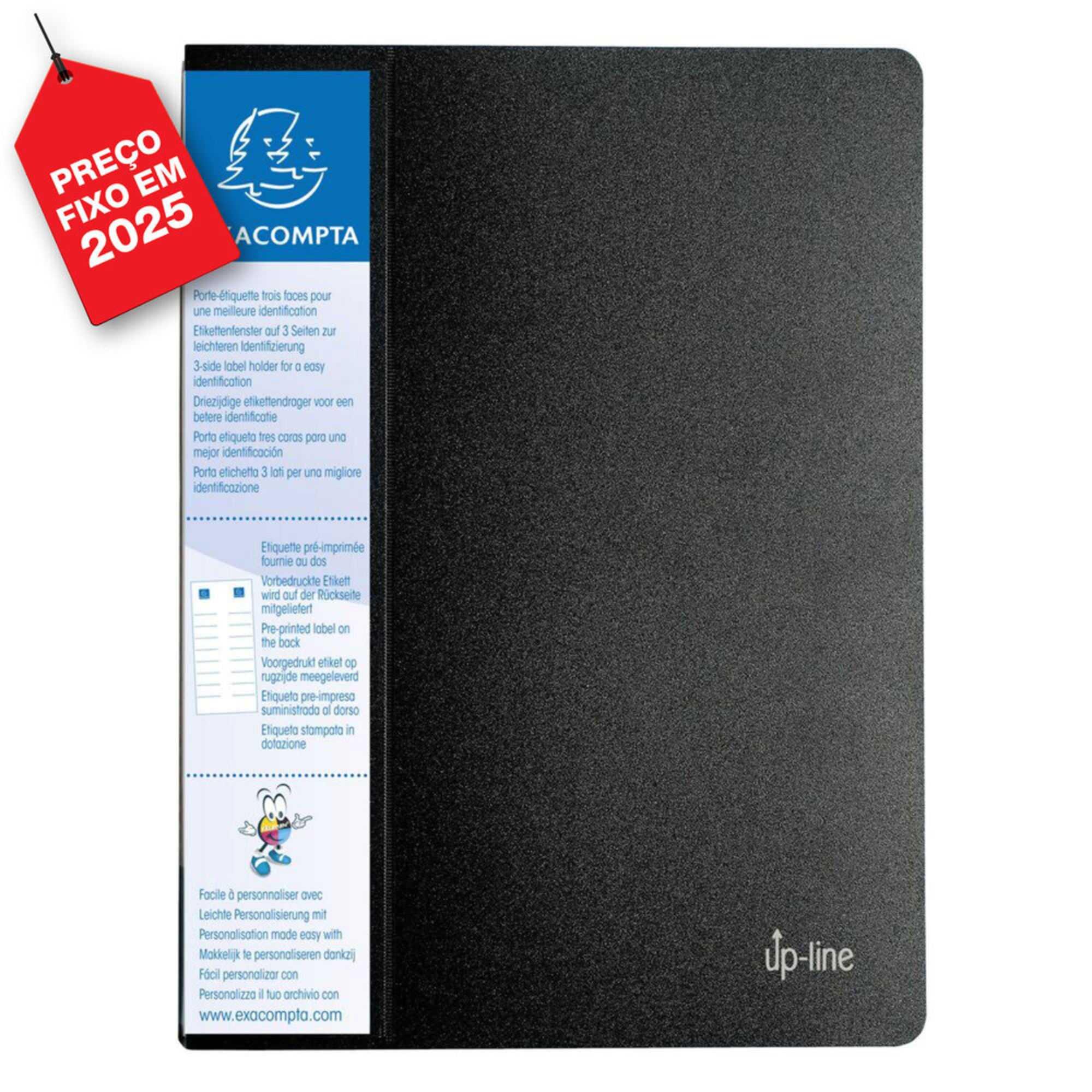 Livro de apresentação Up-line, A4, 60 bolsas, suporte de etiqueta nos 3 lados, polipropileno, preto
