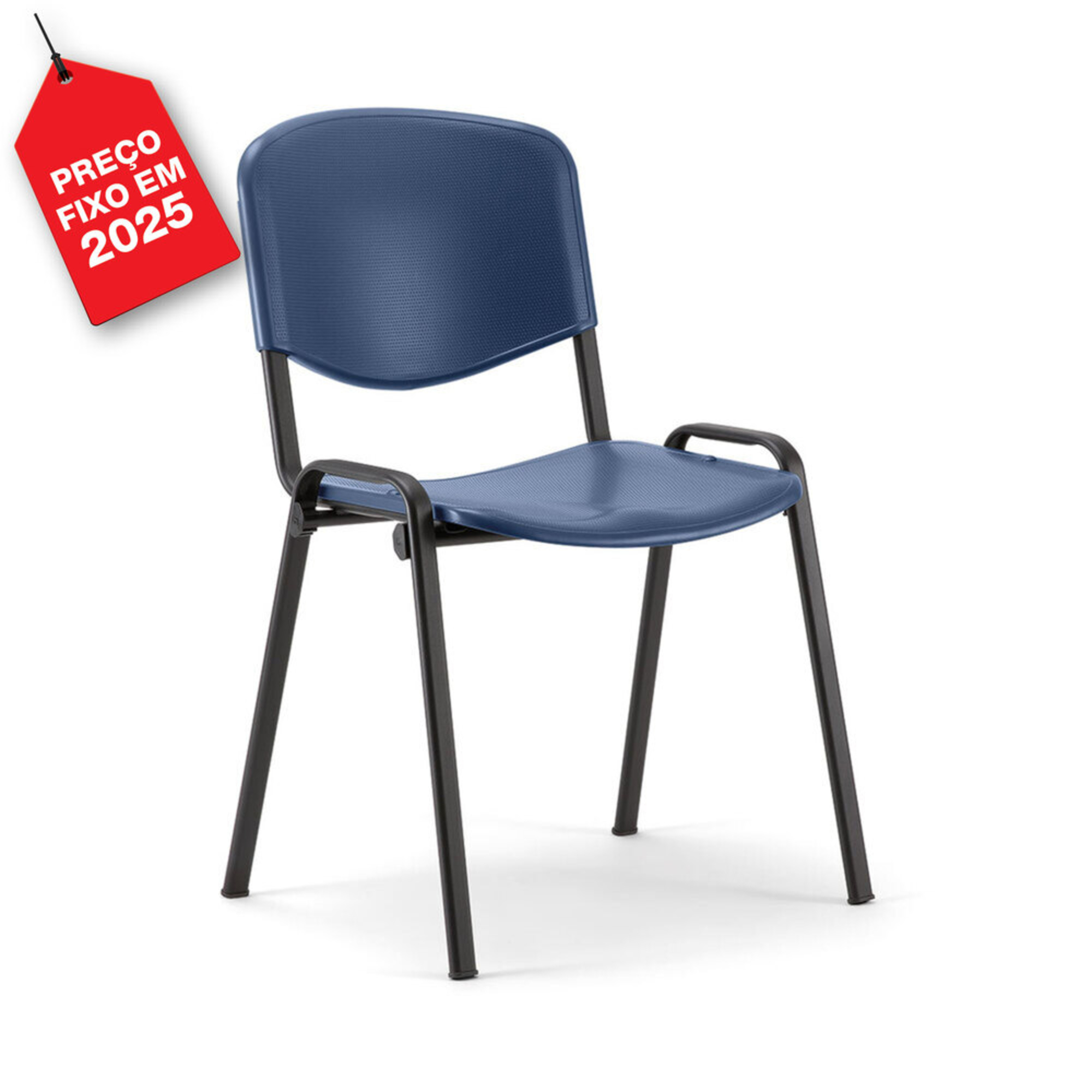 Cadeira de Visitante Empilhável D500P, Polipropileno e Metal, Azul