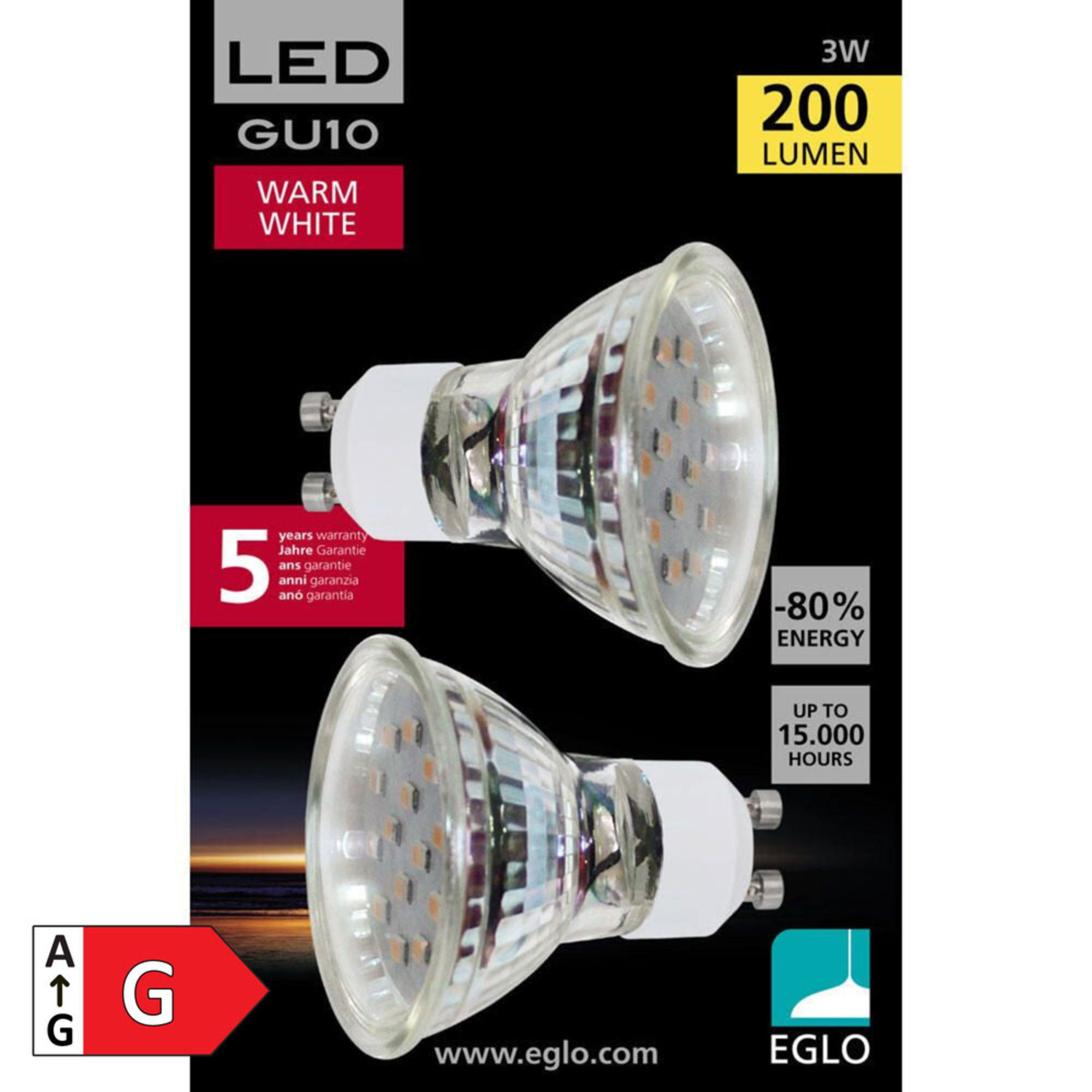 Lâmpada LED 11427, GU10, 3W, 3000 K, Luz Branca Quente, Embalagem de 2 Unidades