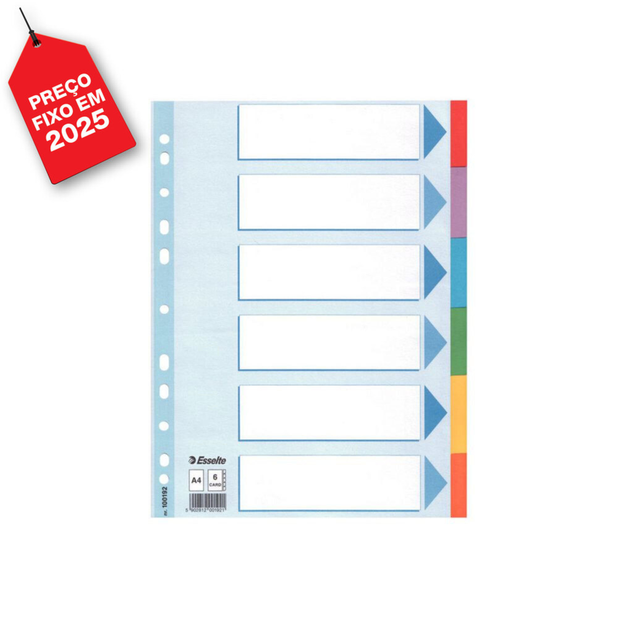 Cartão, Separador em Branco, 6 Secções, A4, Várias Cores