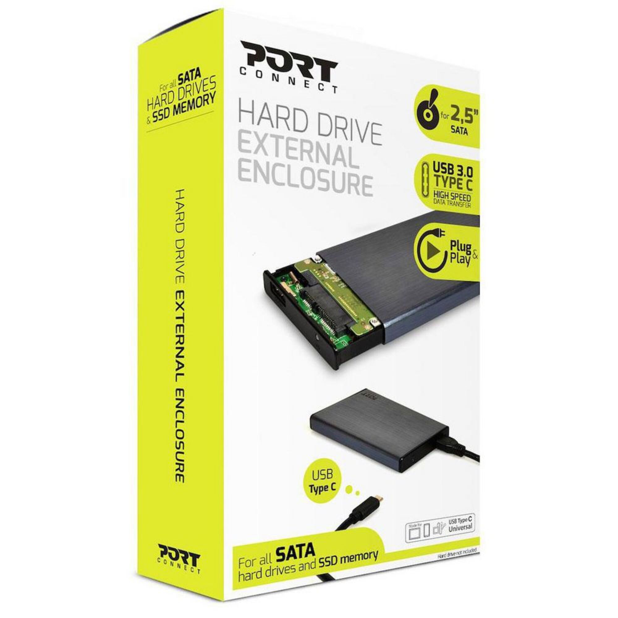 Caixa Externa USB 3.0 Tipo-C para Disco SATA 2,5”, Preto