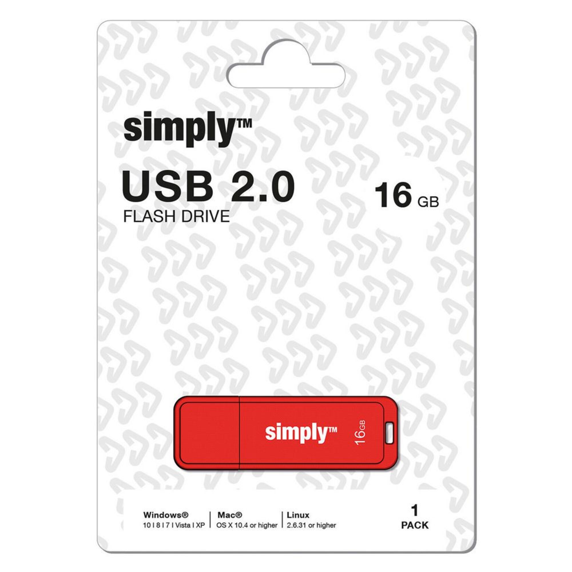 Unidade Flash USB 2.0, 16 GB, Tampa, Vermelho