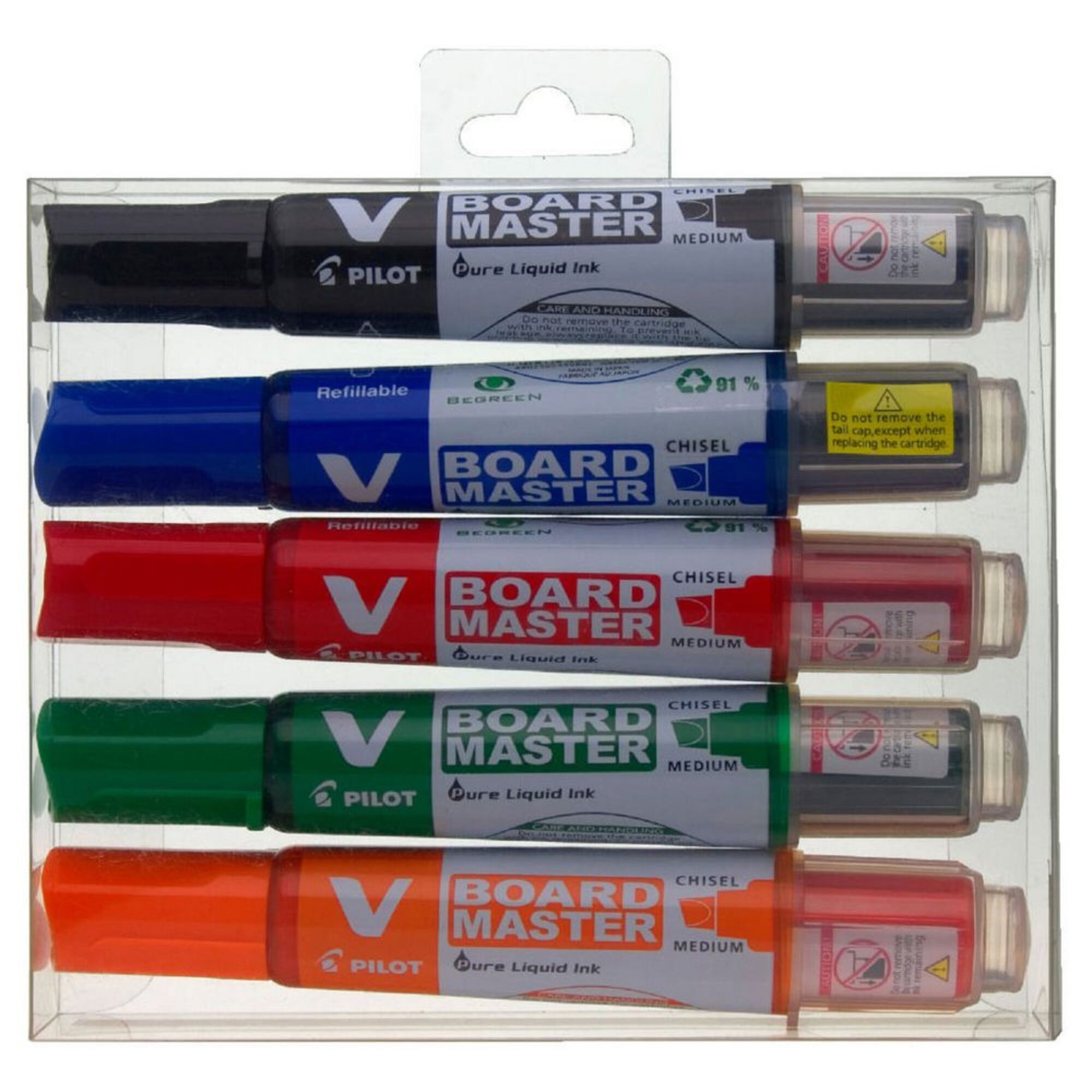Marcador BegreeN V Board Master M para Quadro Branco, Não Permanente, Ponta Cinzel, Tinta Laranja, Vermelho, Verde, Azul e Preto