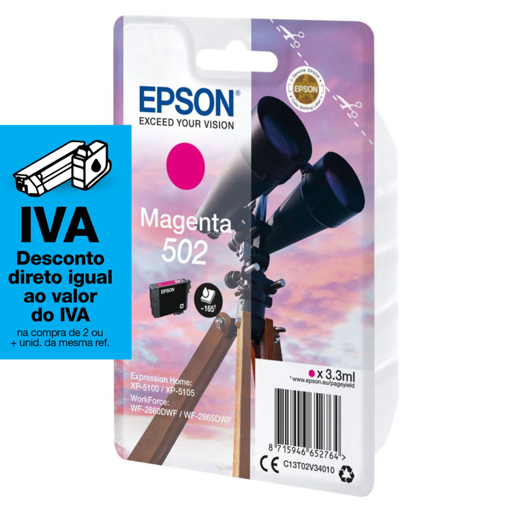 Epson Tinteiro Original 502, Magenta, C13T02V34020 545151 em staples.pt.