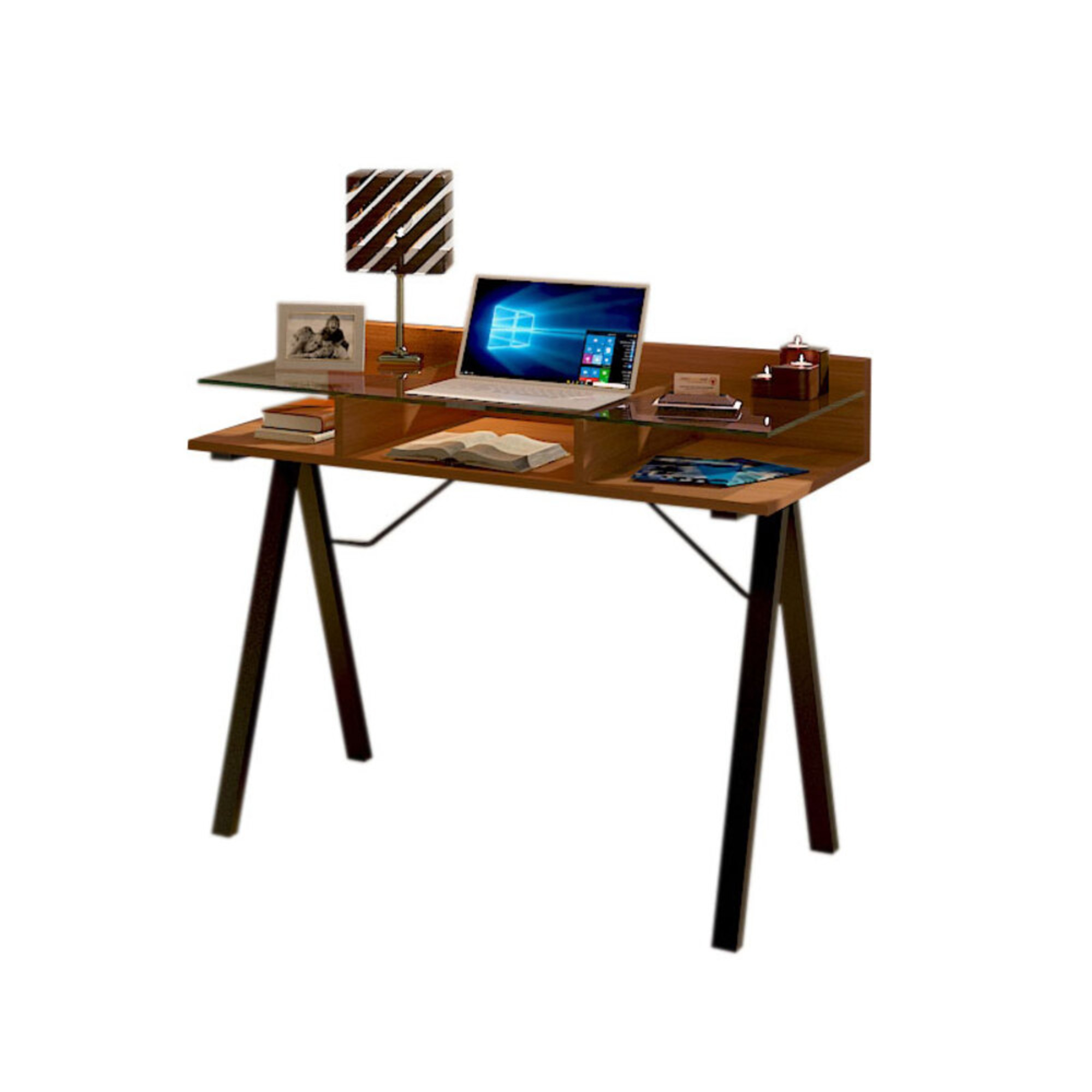 Mesa de Computador Mack, 100 x 81,4 x 50 cm, Cerejeira e Preto