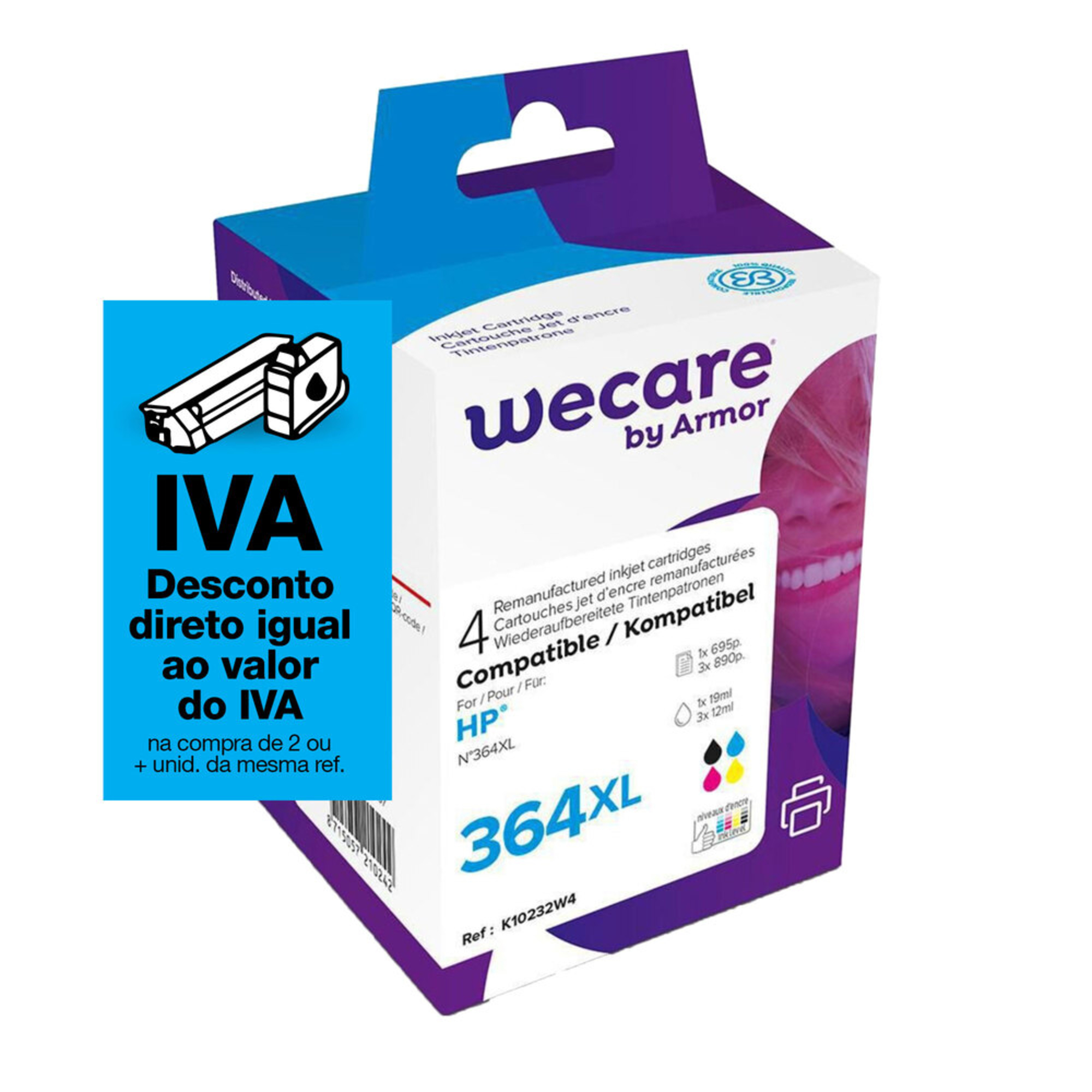 Tinteiro refabricado, compatível com  HP 364XL B, 364XL C, 364XL M, 364XL Y, CZ676EE, preto, cyan, magenta, amarelo multipack