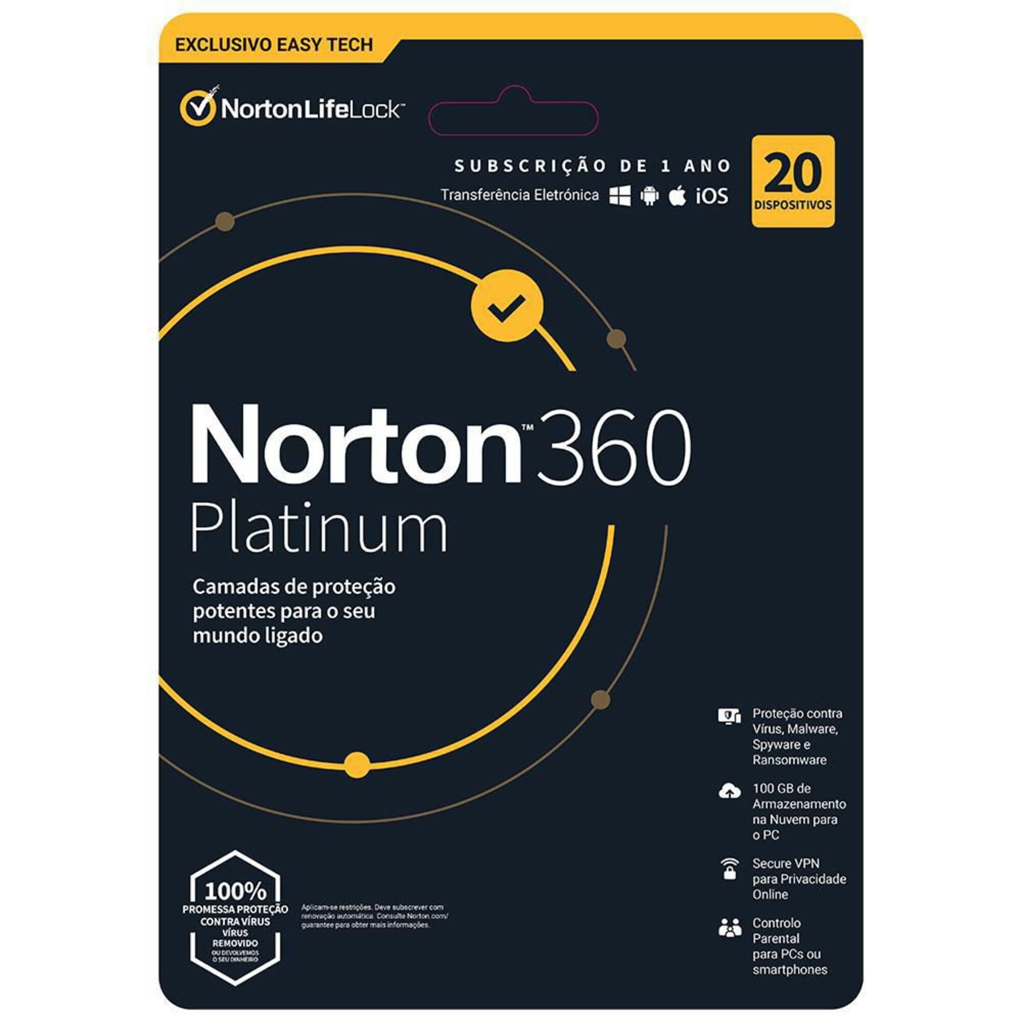 EasyTech Norton 360 Platinum, Subscrição de 1 Ano para 20 Dispositivos