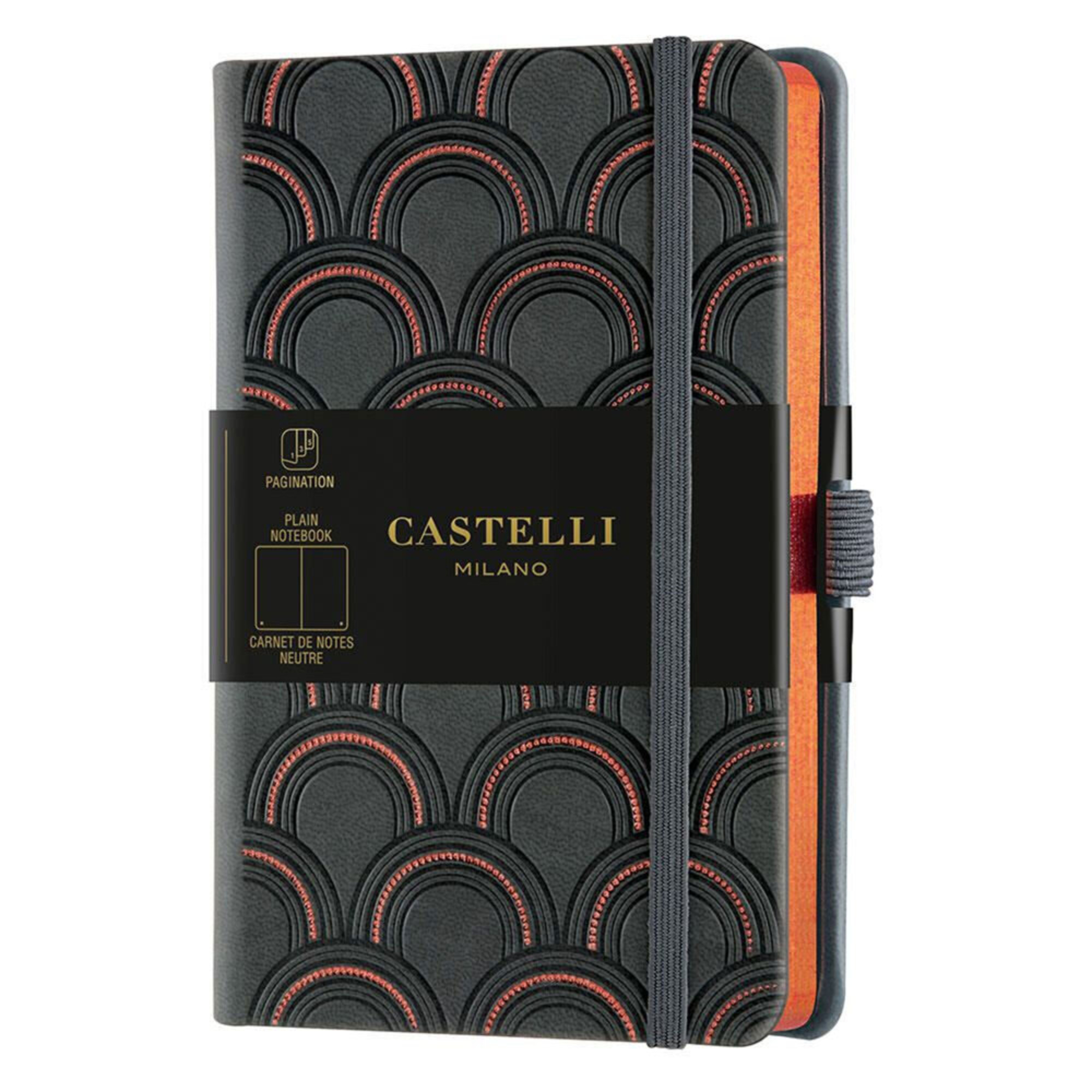 Bloco de Notas Art Deco, 9 x 14 cm, 96 Folhas, Liso, Capa Preta e Cobre