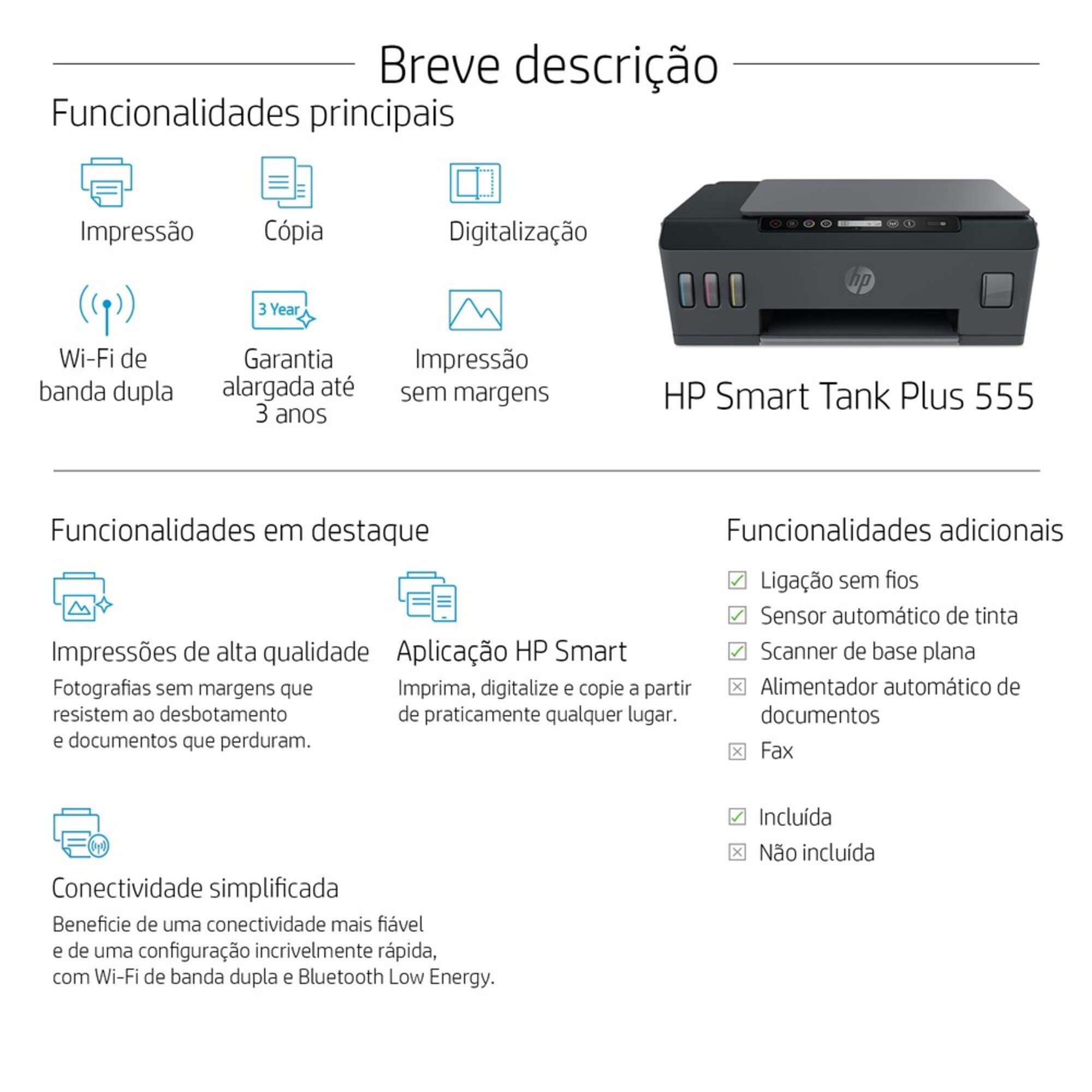 Hp Multifunções Smart Tank Plus 555 A4 Wireless 600414 Em Staplespt 1013