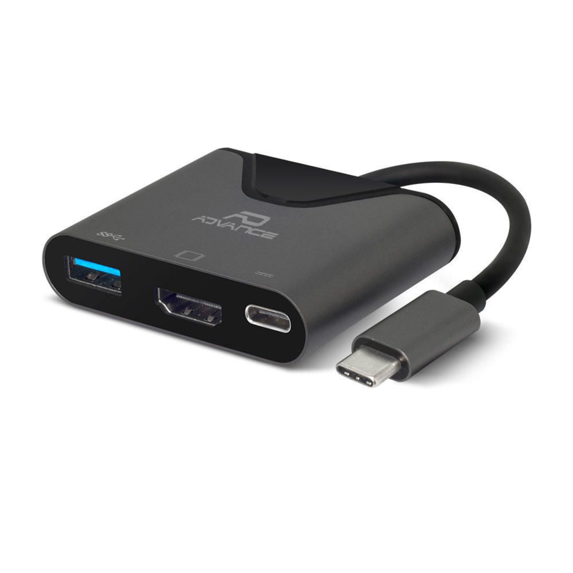 ADVANCE Adaptador HUB USBC Macho, USB 3.0, HDMI 4K, USBC, Preto
