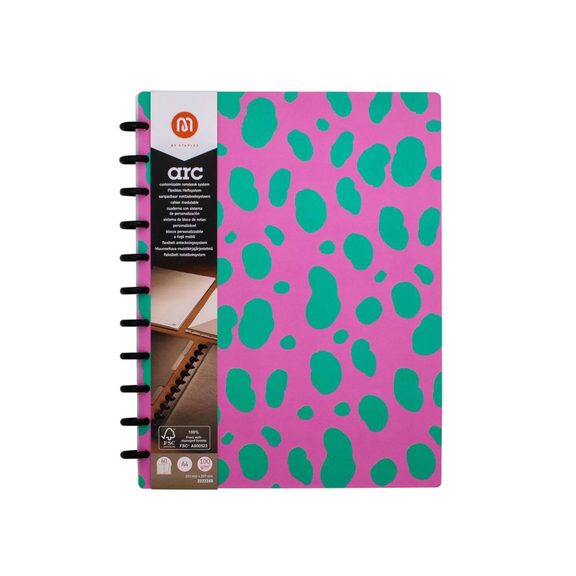 M By Staples Arc Caderno Inteligente A4 60 Folhas Pautado Capa Em Polipropileno Rosa 7263