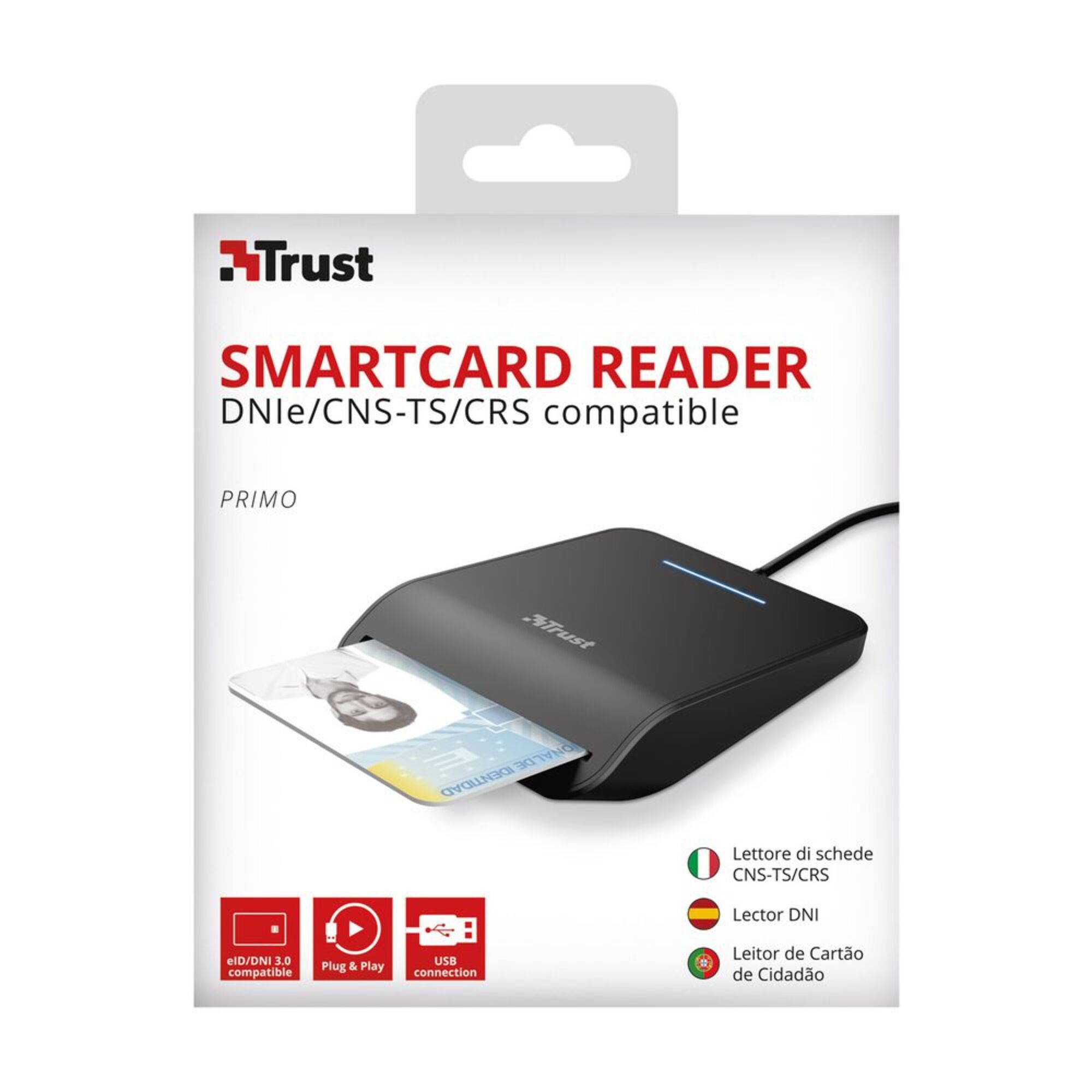 Leitor de Cartões Primo Smart, Compatível com DNI, Smartcard, Preto