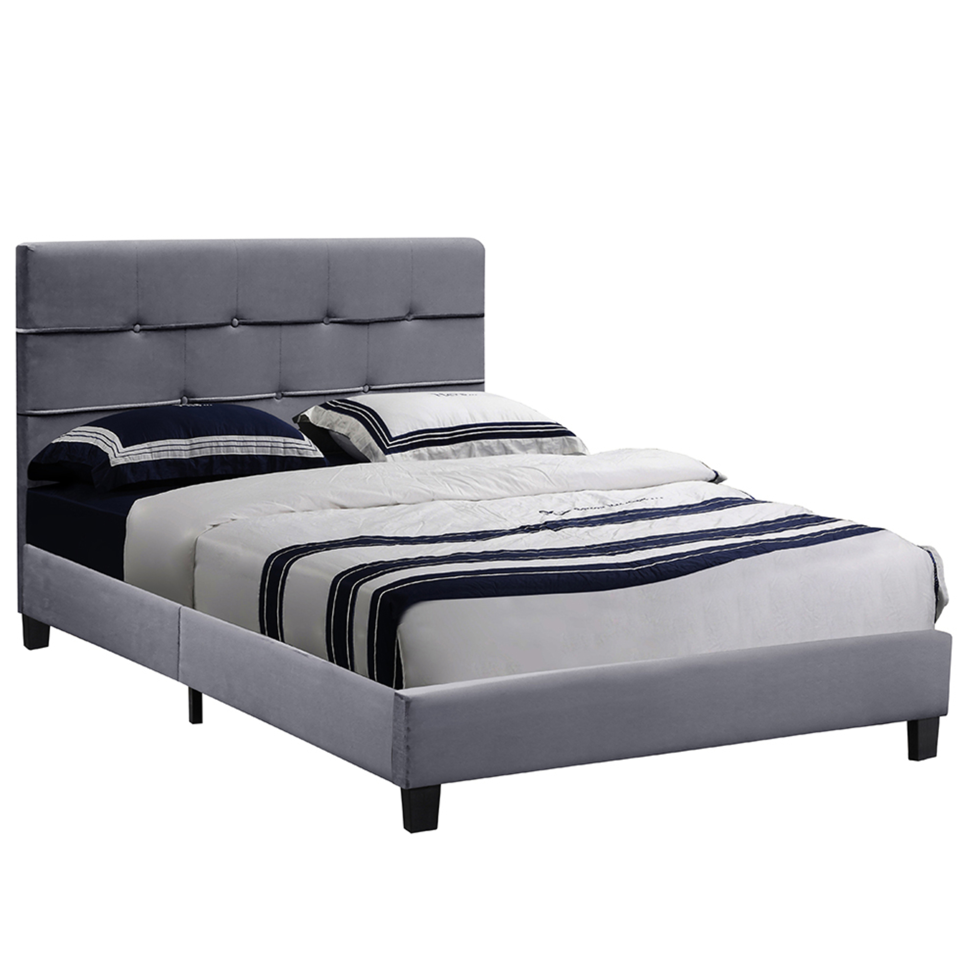 Cama Easy, 214 x 91 x 172 cm, Veludo e MDF, Cinzento