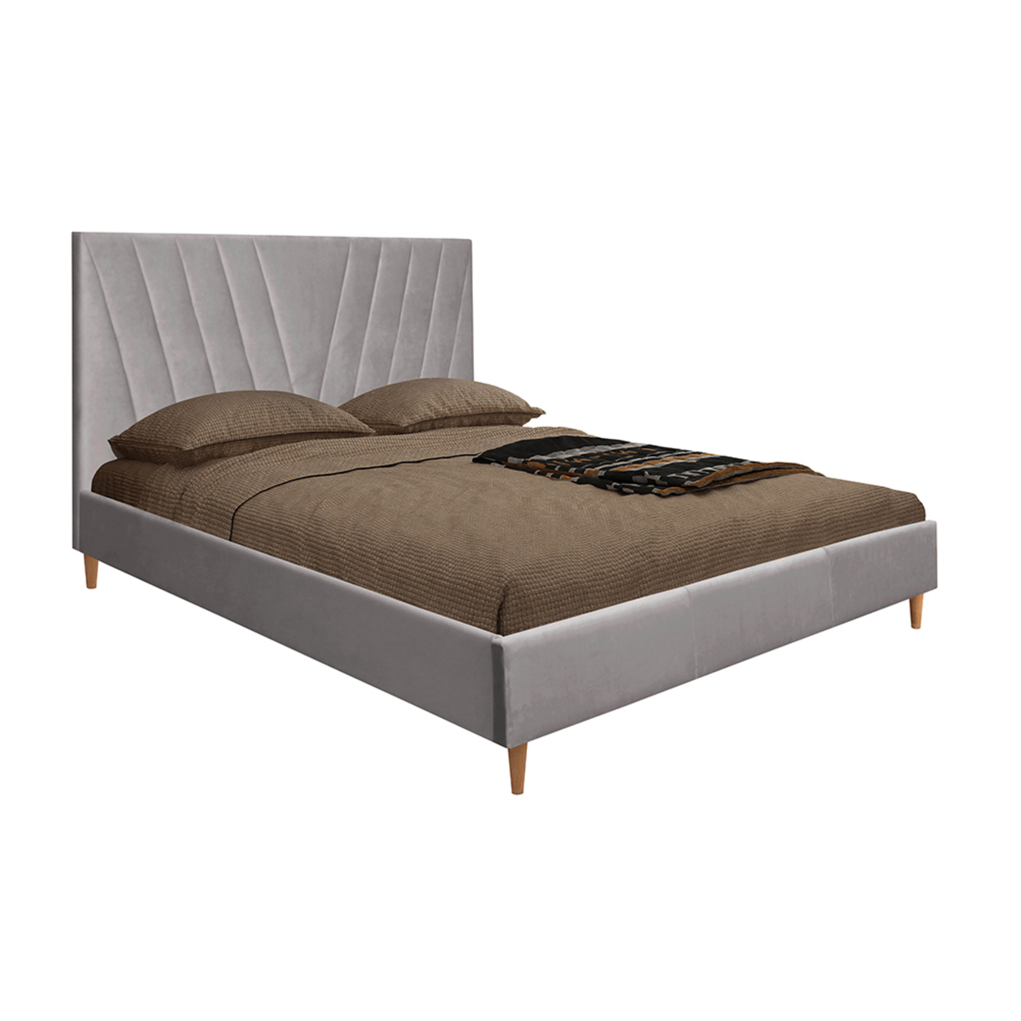 Cama Leafy, 203 x 107 x 146 cm, Veludo e MDF, Cinzento