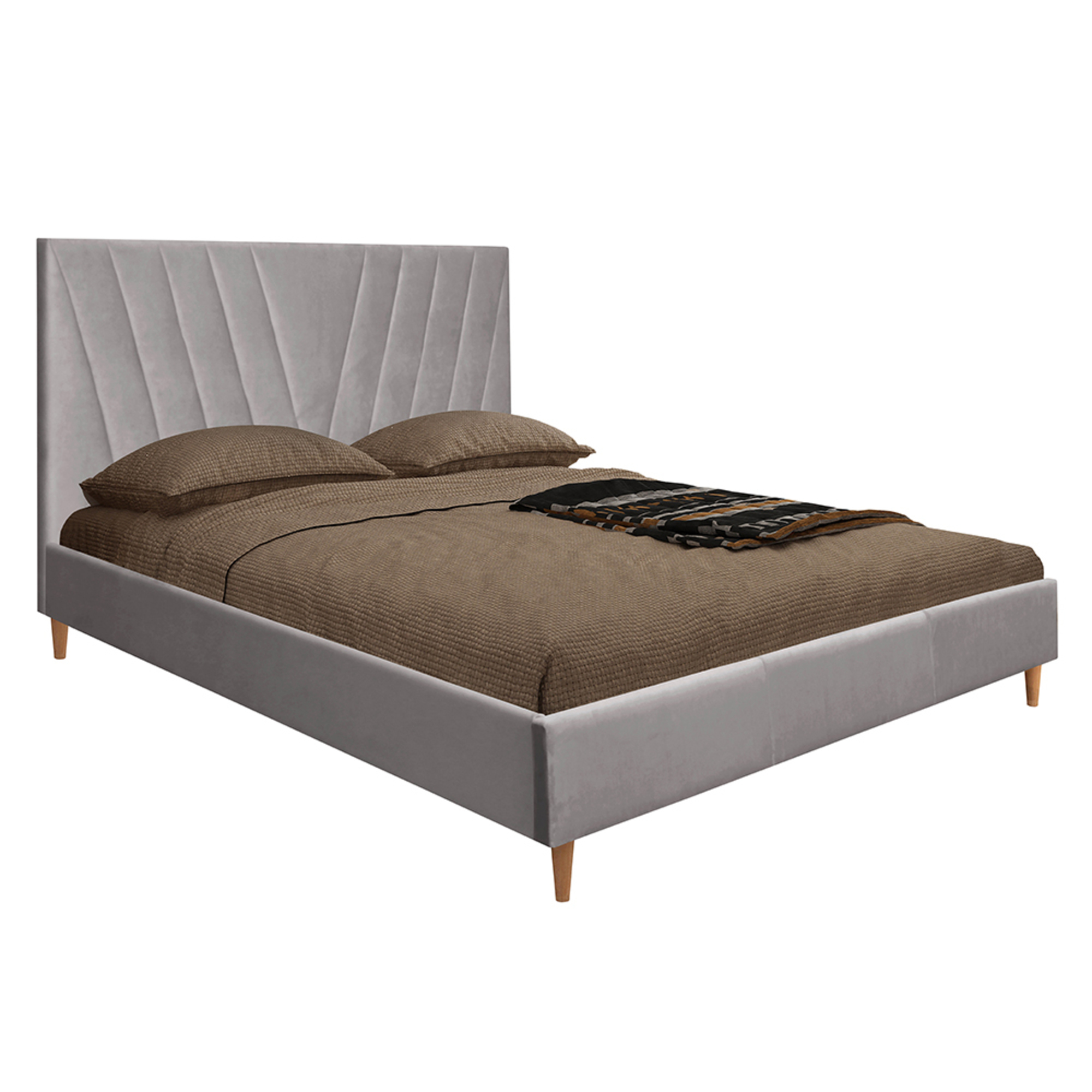 Cama Leafy, 208 x 107 x 166 cm, Veludo e MDF, Cinzento