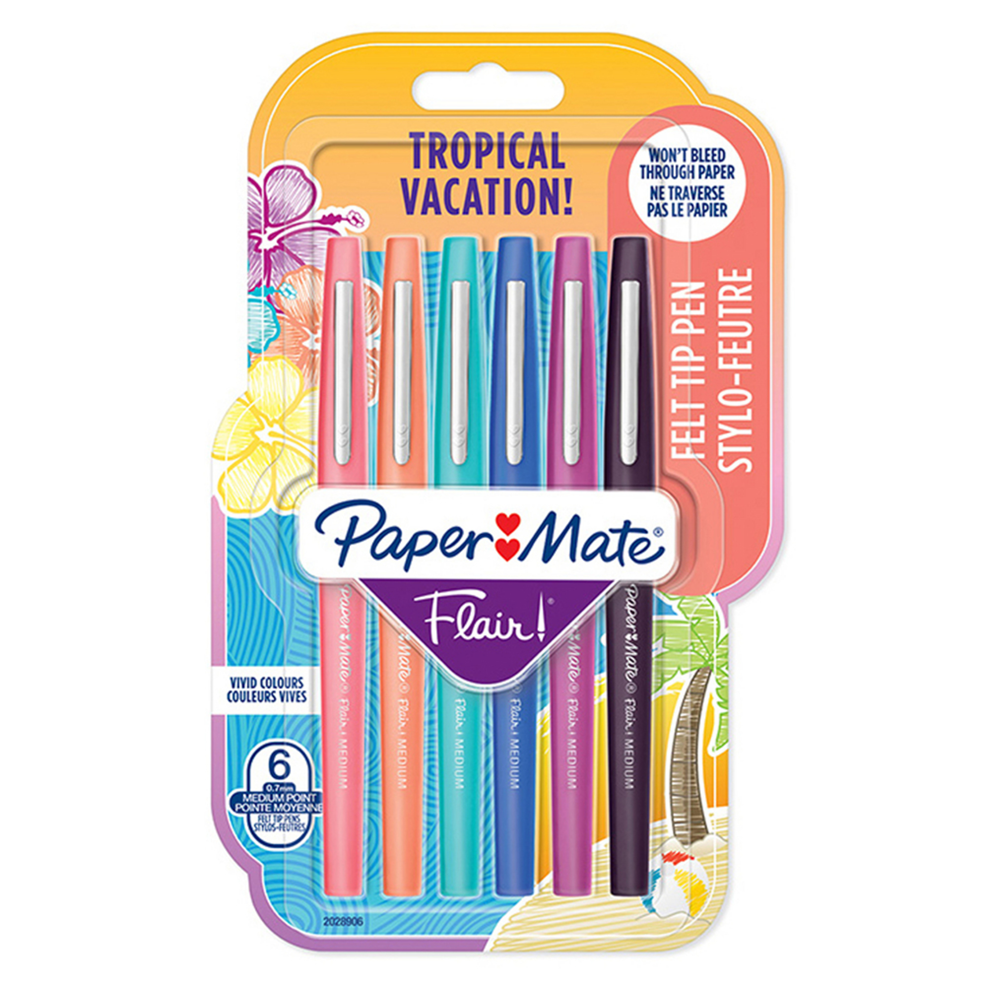 Caneta com Ponta de Fibra Flair® Tropical, Ponta Média de 0,7 mm, Cores Sortidas