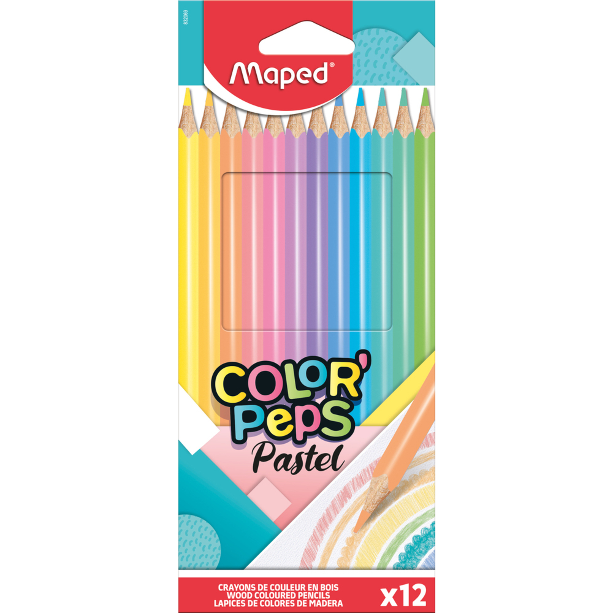Maped Lápis de Cor Color’Peps, Minas de Várias Cores Pastel, Pack 12
