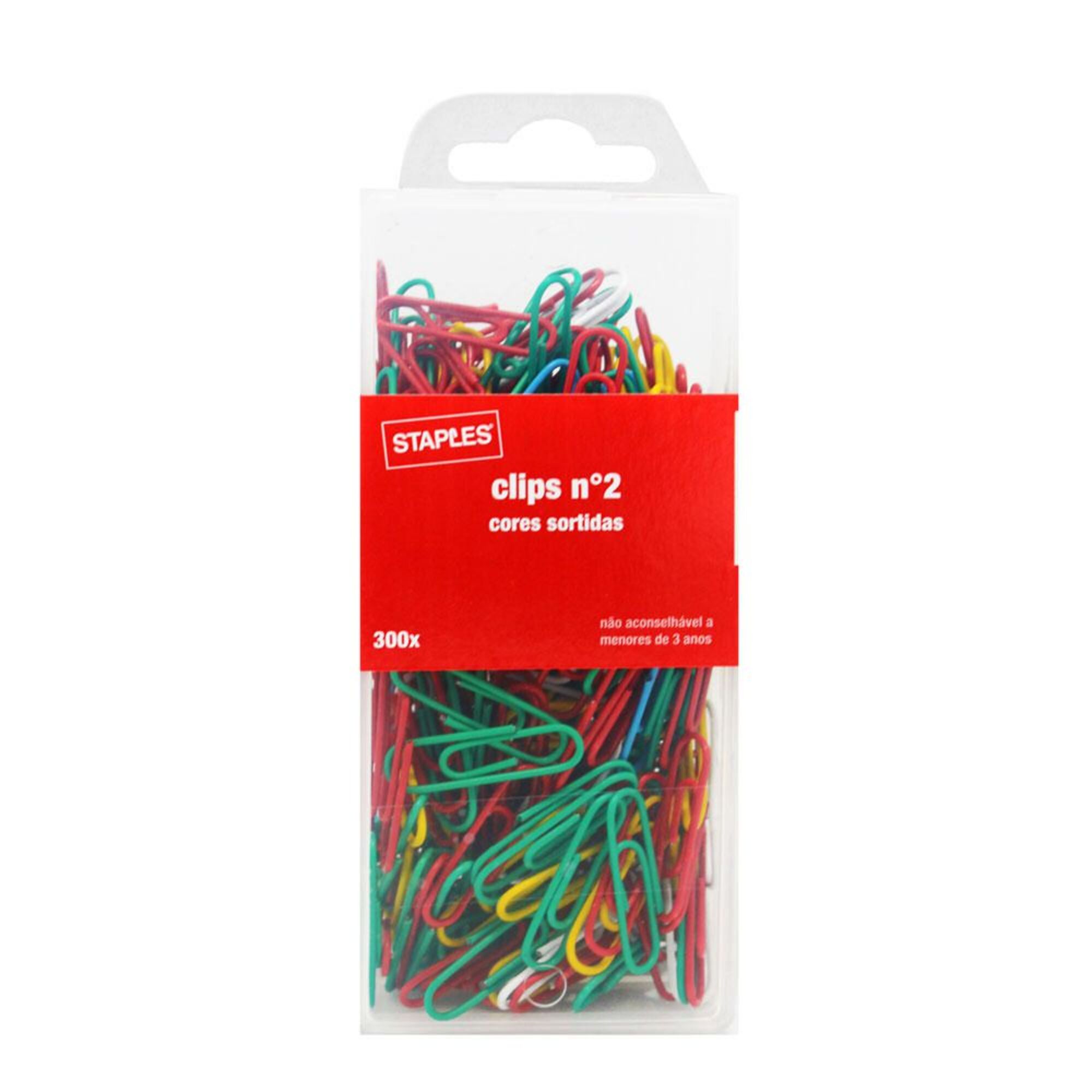 Staples Clipes de Papel Nº. 2, 26 mm, Cores Sortidas, Embalagem de 300