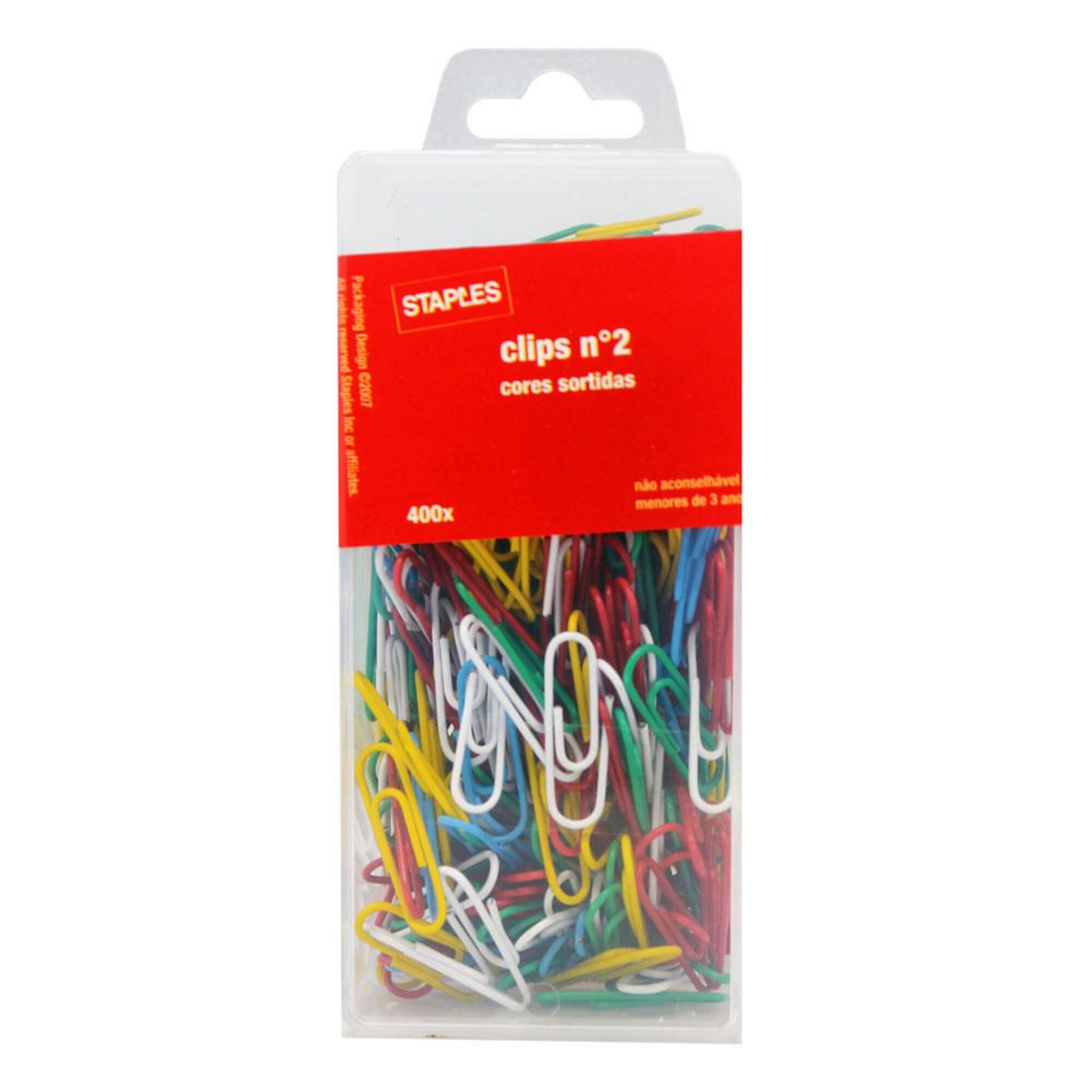 Staples Clipes de Papel Nº. 2, 26 mm, Cores Sortidas, Embalagem de 400