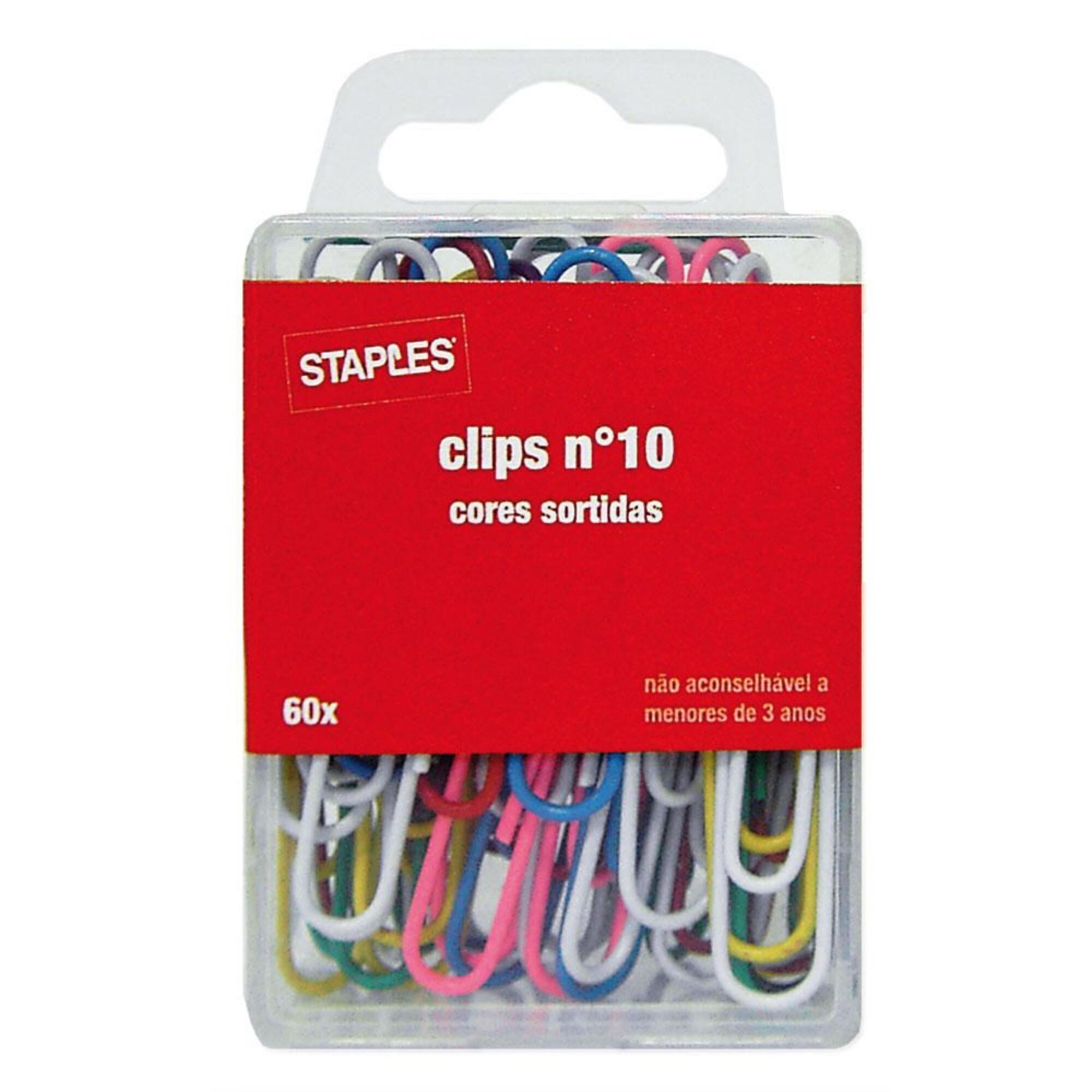 Staples Clipes de Papel Nº. 10, Cores Sortidas, Embalagem de 60
