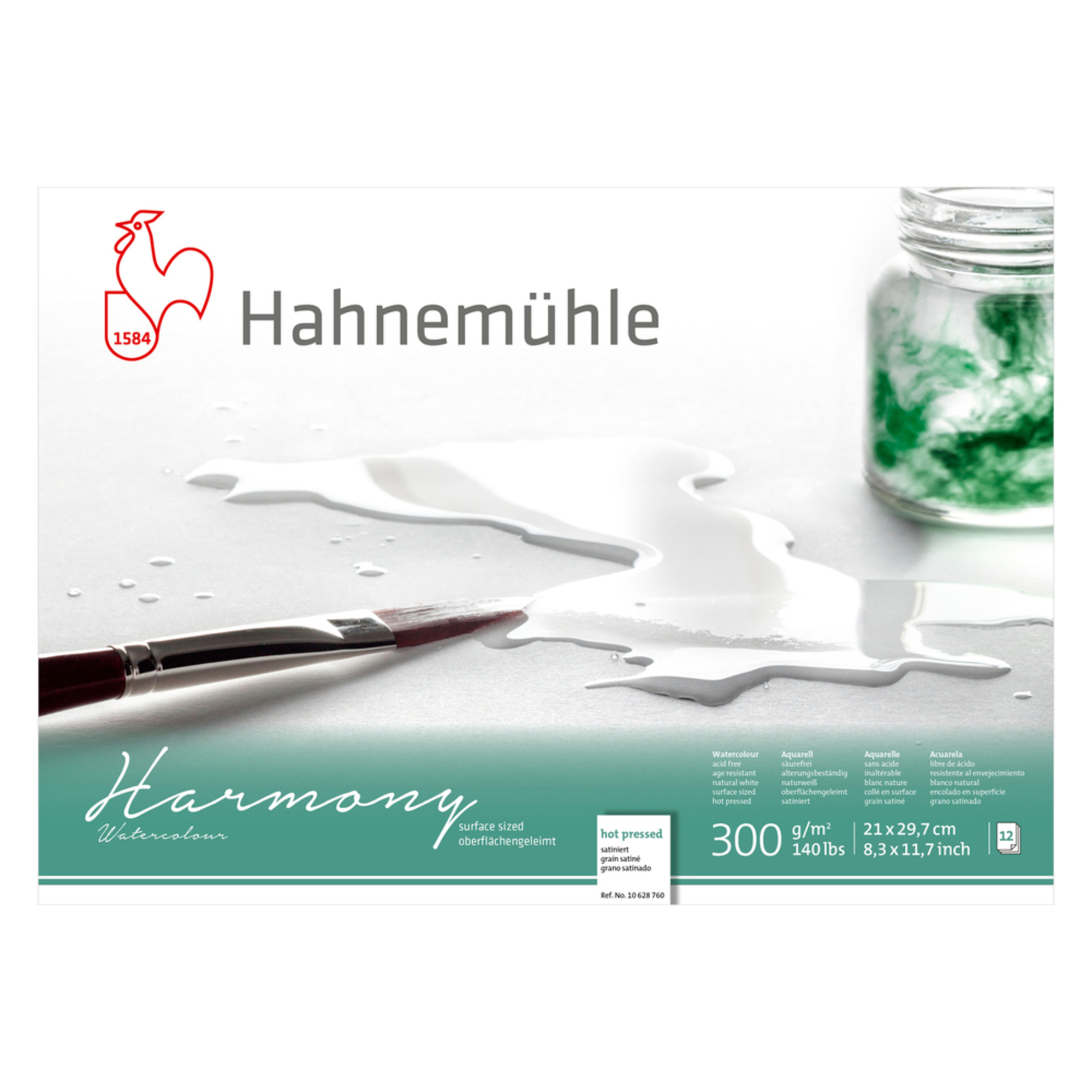 Bloco Aguarela Harmony, A4, 300 g/m2  Grão Satinado, 12 Folhas