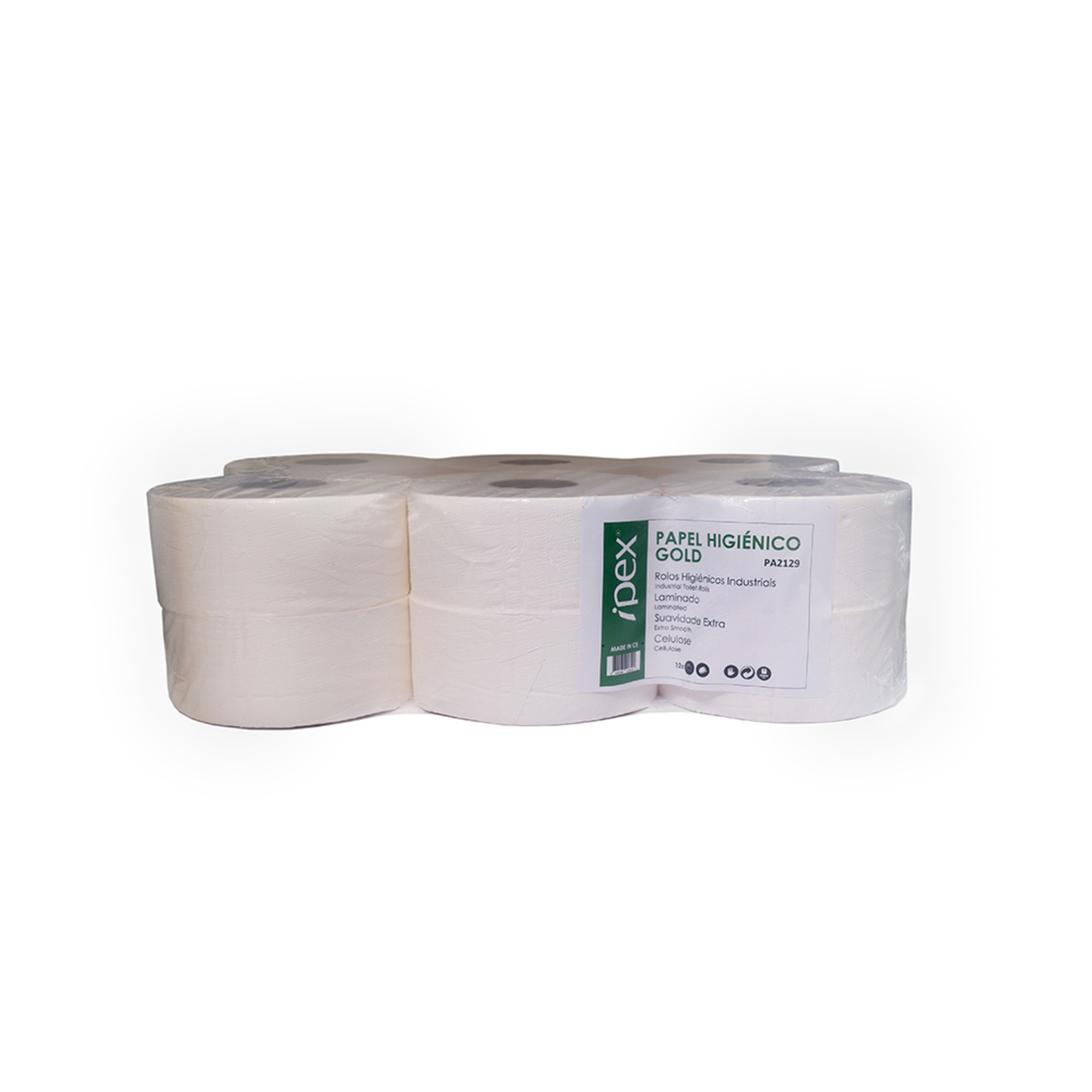 IPEX Papel Higiénico de Rolo Jumbo, Folha Dupla, 180 m, Branco, Embalagem de 12 Rolos