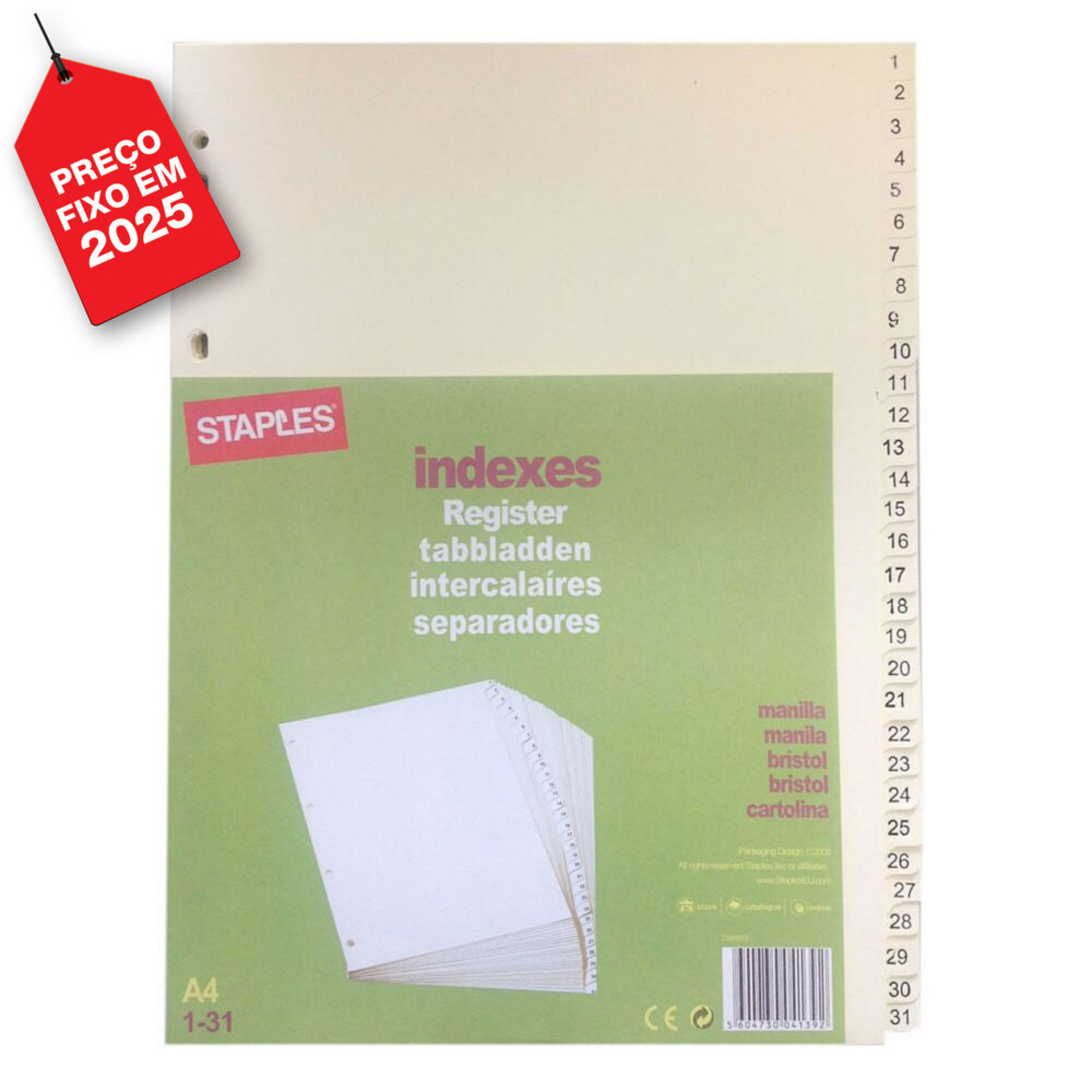 Separador Pré-Impresso, Cartão, 31 Secções, A4
