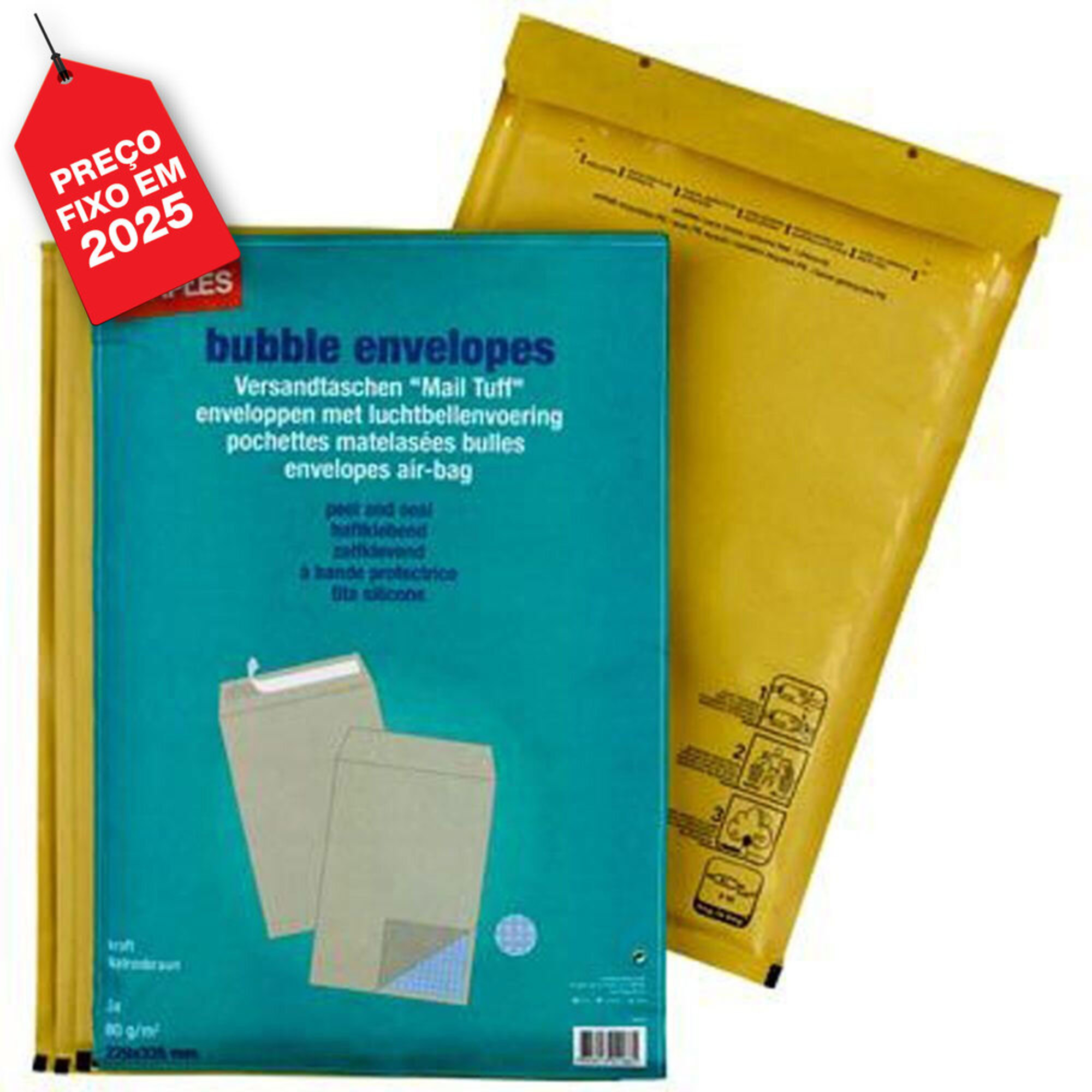 Staples Envelope de Bolhas, 220 mm, Autocolante, Kraft 709449 em