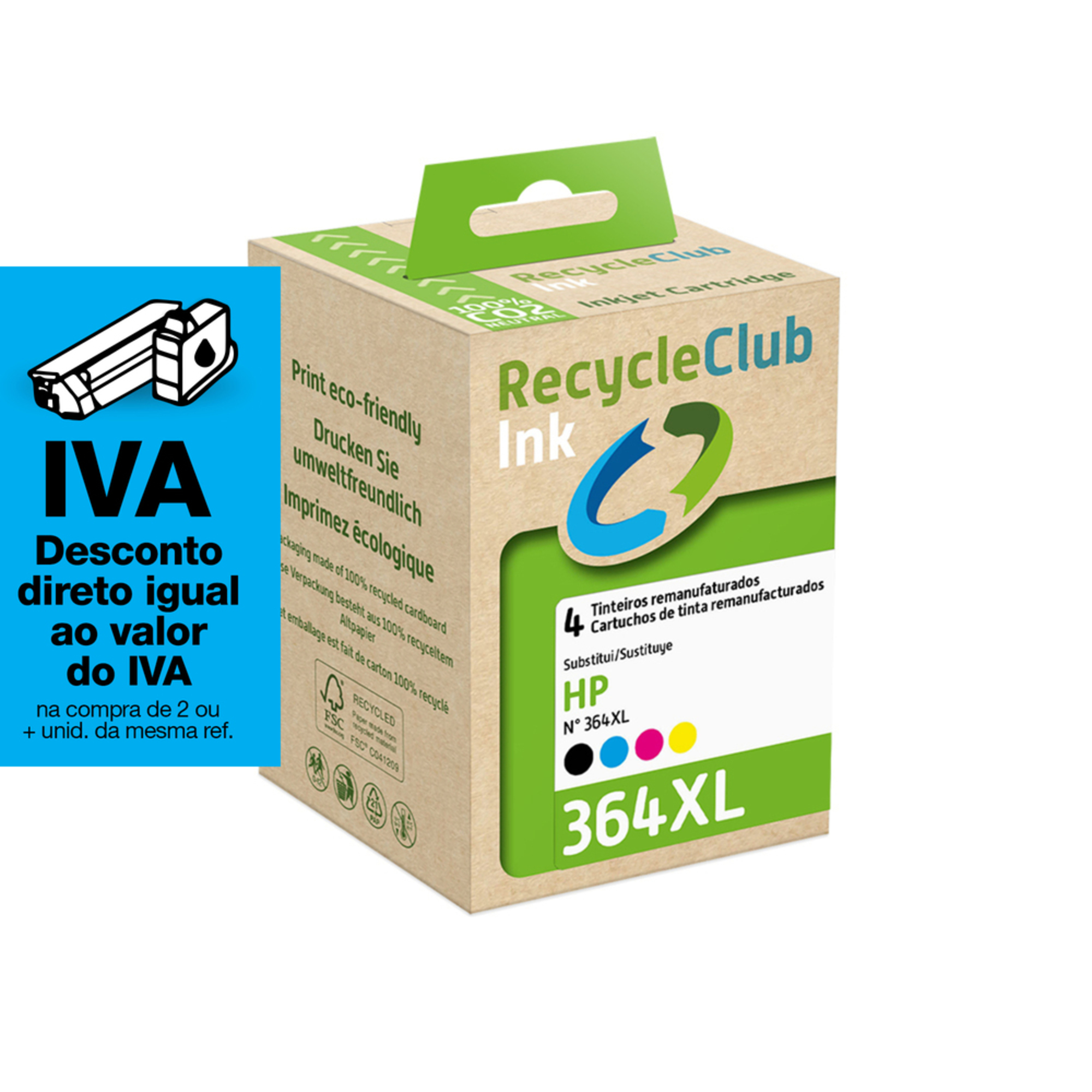 RECYCLECLUB Tinteiro Remanufaturado Compatível com HP 364XL, Pack 4, Preto, Amarelo, Azul e Magenta, K10232RC