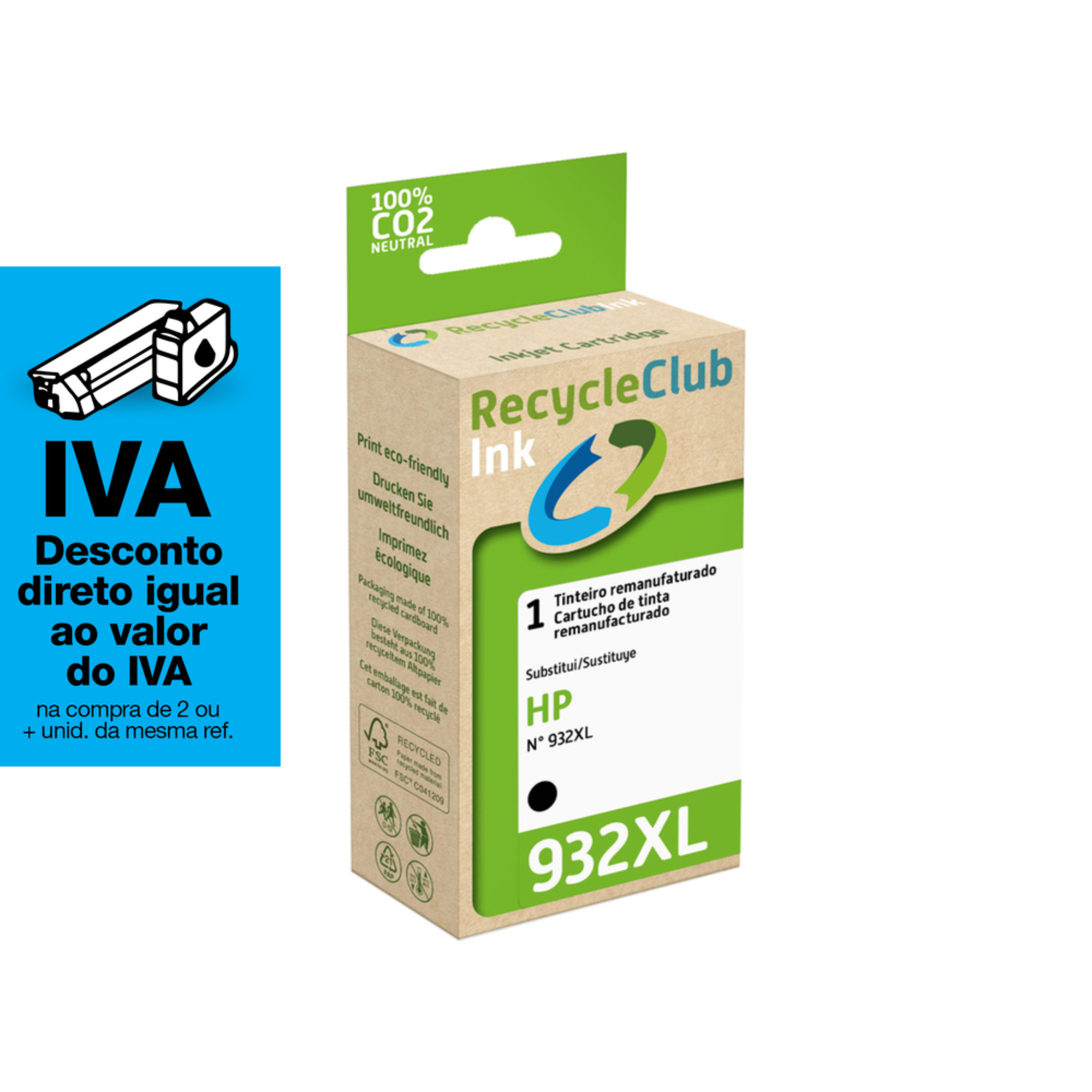 RECYCLECLUB Tinteiro Remanufaturado Compatível com HP 932XL, Embalagem Individual, Preto, K20425RC