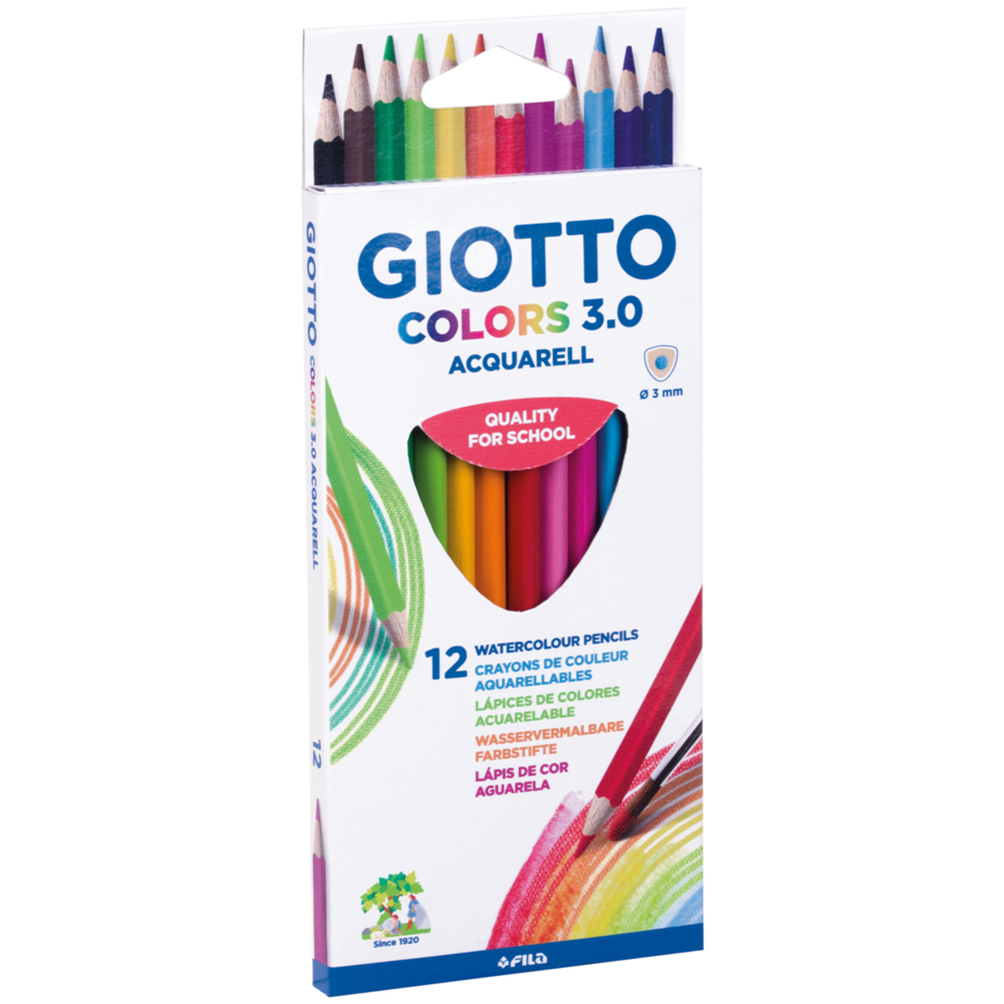 Giotto Lápis de Cor Aguareláveis Colors 3.0, Corpo Triangular, 12 Cores
