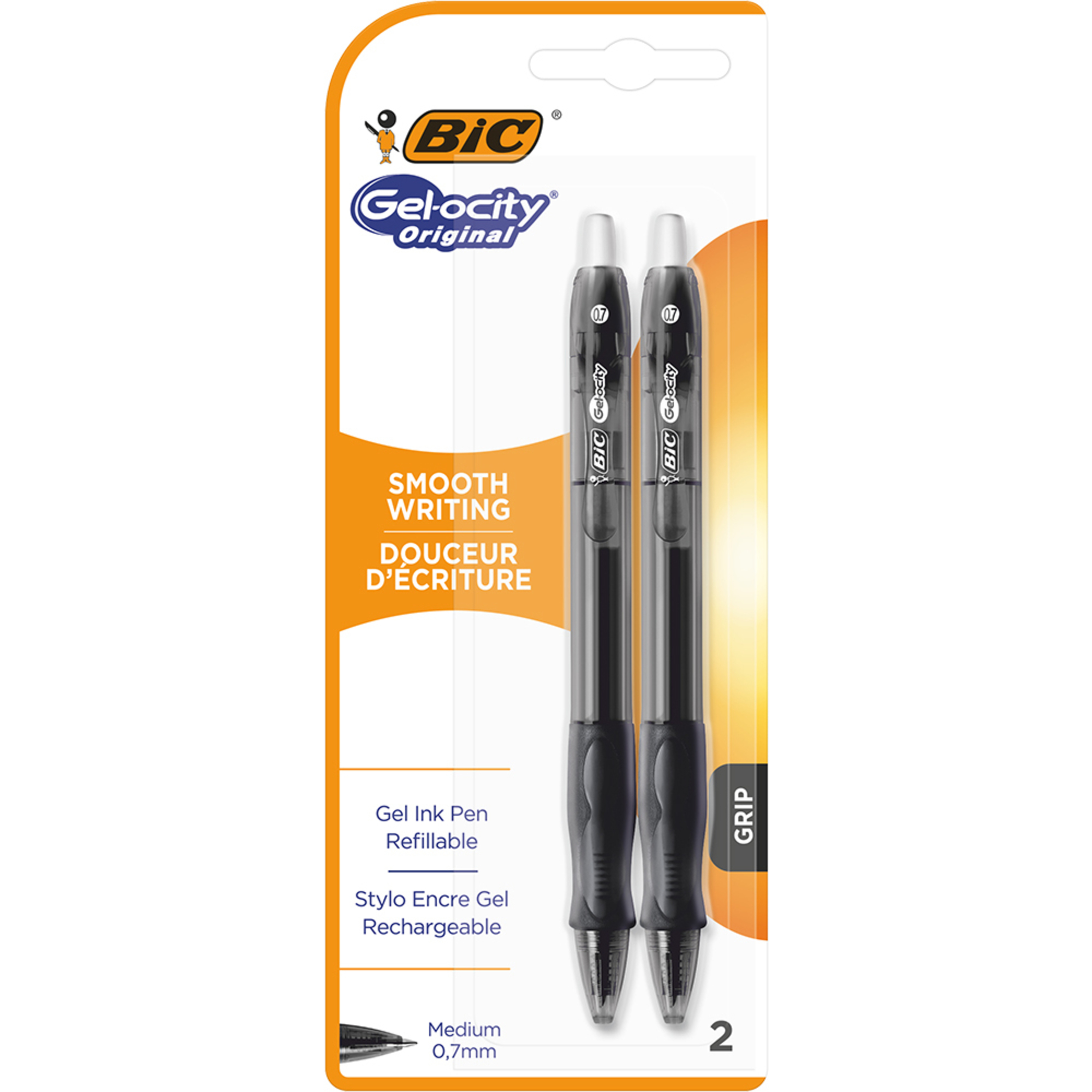 BIC Esferográfica Gel Retrátil Gel-ocity® Original, Ponta Média 0,7 mm, Preto, 2 Unidades