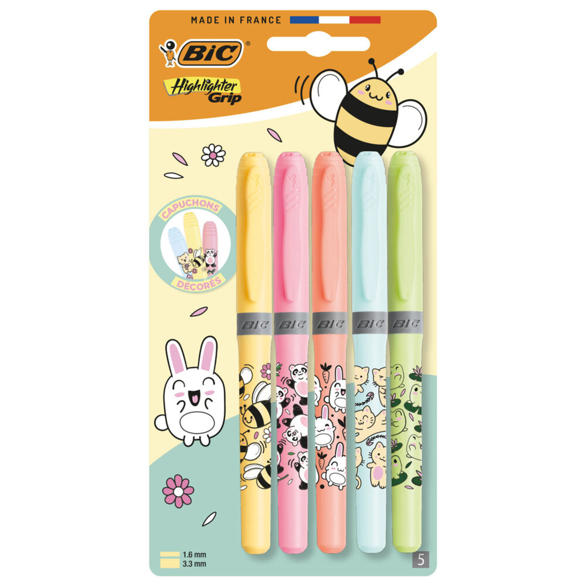 Bic Sublinhador de Tinta Fluorescente Pastel, 5 Unidades, Ponta Biselada de 1,6 - 3,3 mm, 5 Cores