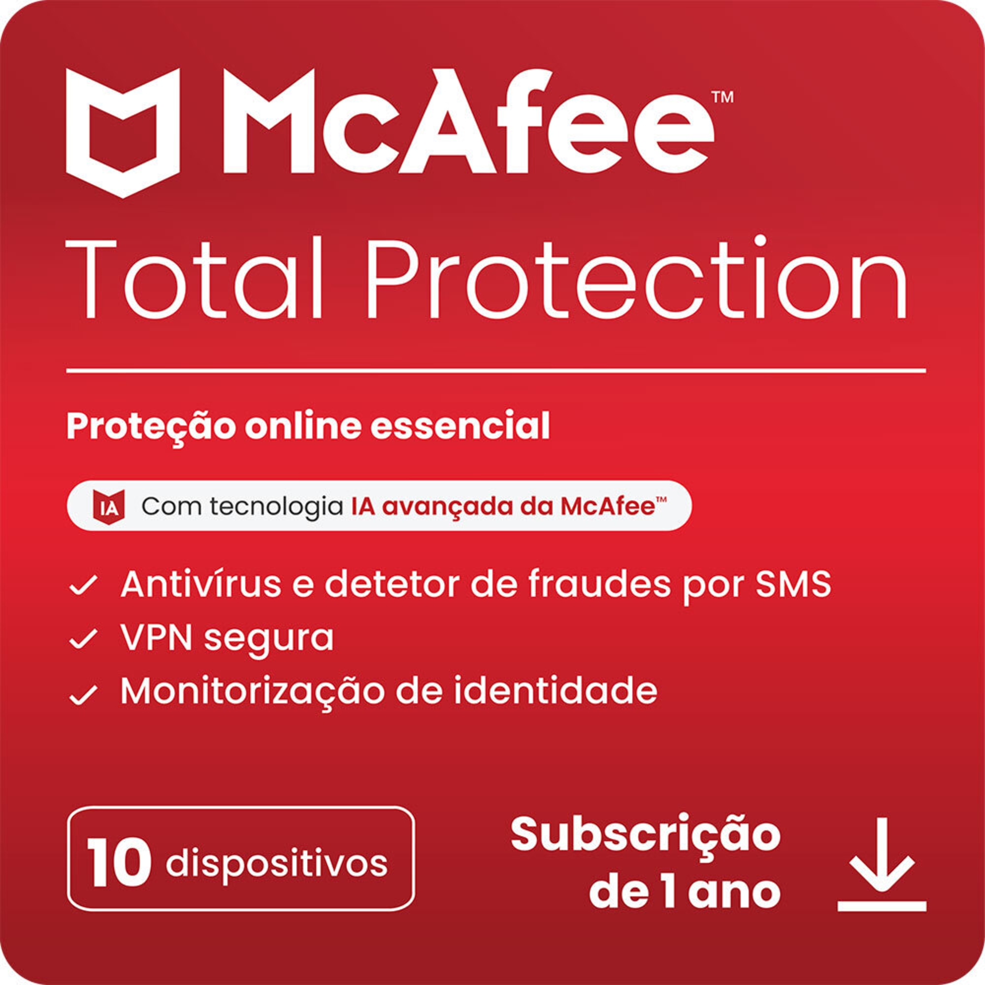 McAfee Total Protection - 1 Ano, 10 Dispositivos - Chave Digital