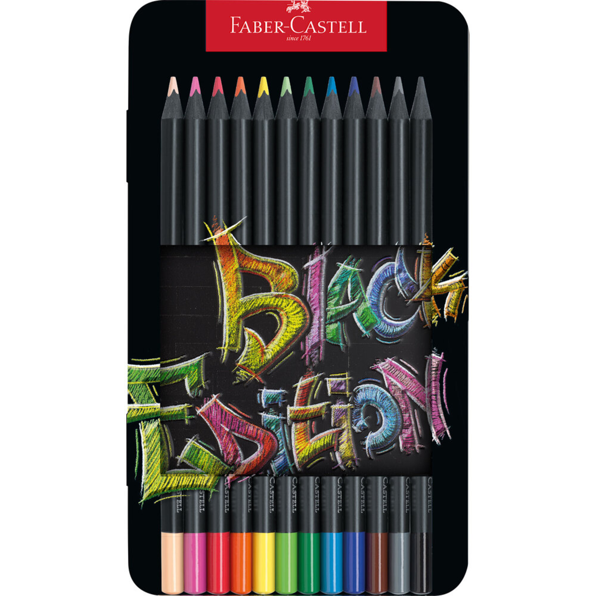 Faber-Castell Black Edition lápis de cor feito de madeira preta profunda  produz efeitos de cores brilhantes.