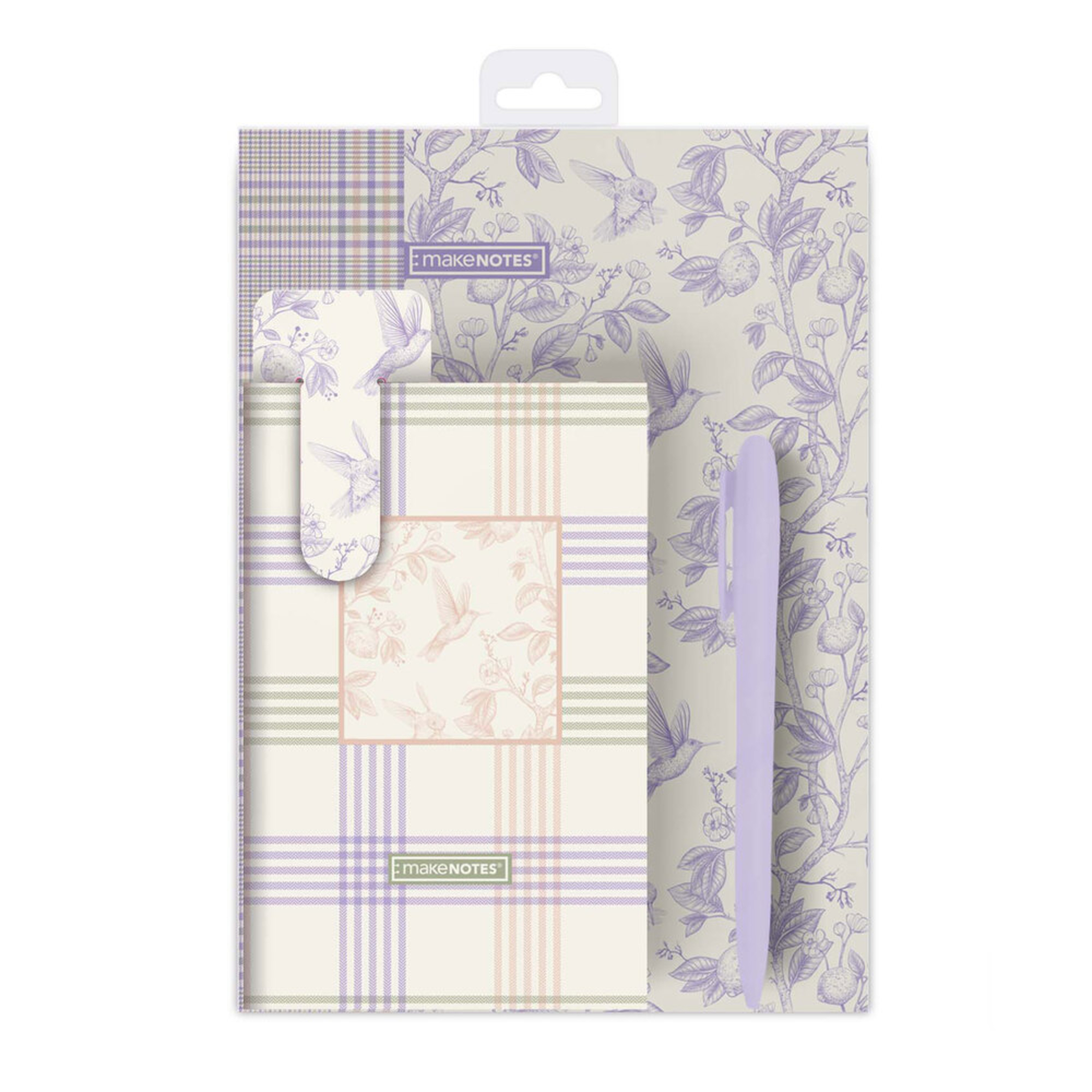 MAKE NOTES Kit Escrita Colibri (Marcador de livros, 1 Caderno Pautado, 1 Caderno Liso, 1 caneta), Lilás