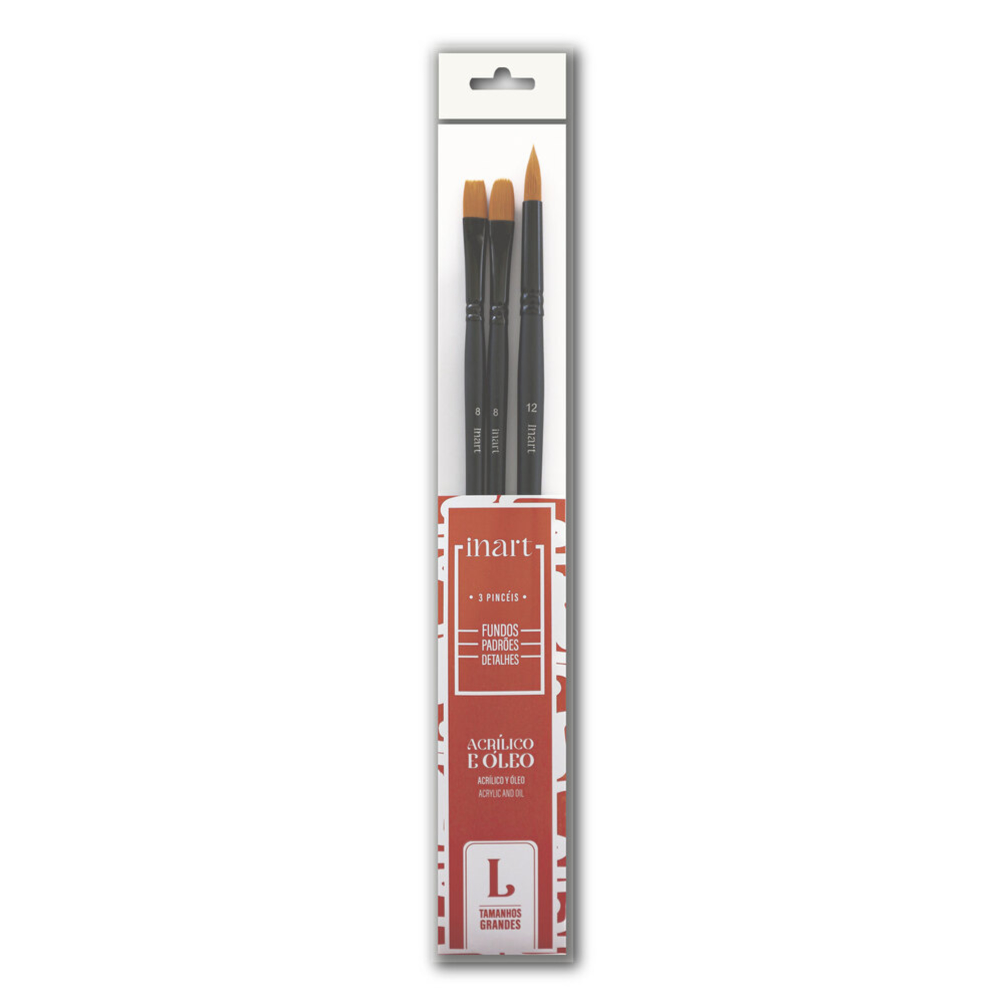 INART Conjunto Pincéis para Acrílico e Óleo, L, Cabo Preto